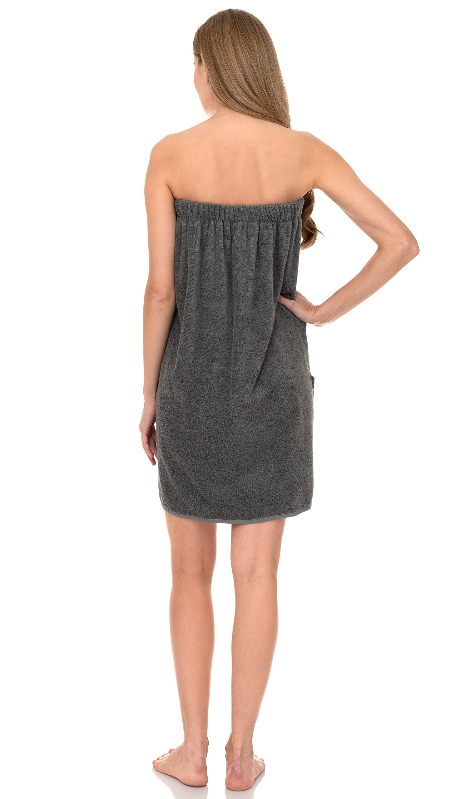 Towelselections Womens Shower Wrap Adjustable Cotton Terry Cloth Gym Cover Up With Snaps Large/X-Large Gray