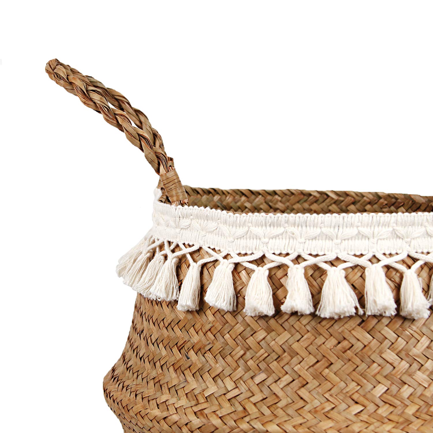 Bluemake Boho Woven Seagrass Belly Basket For Storage Plant Basket Or Toy Basket Living Bathroom (Large, Beige)