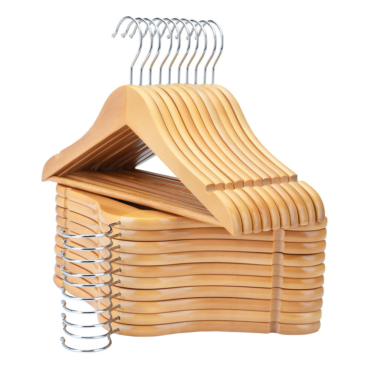 Fairyhaus Kids Hangers 20 Pack 12.8 Inch, Natural Wooden Baby Hangers For Closet, Anti-Rust 360 Swivel Hook, Notches & Smooth Fi