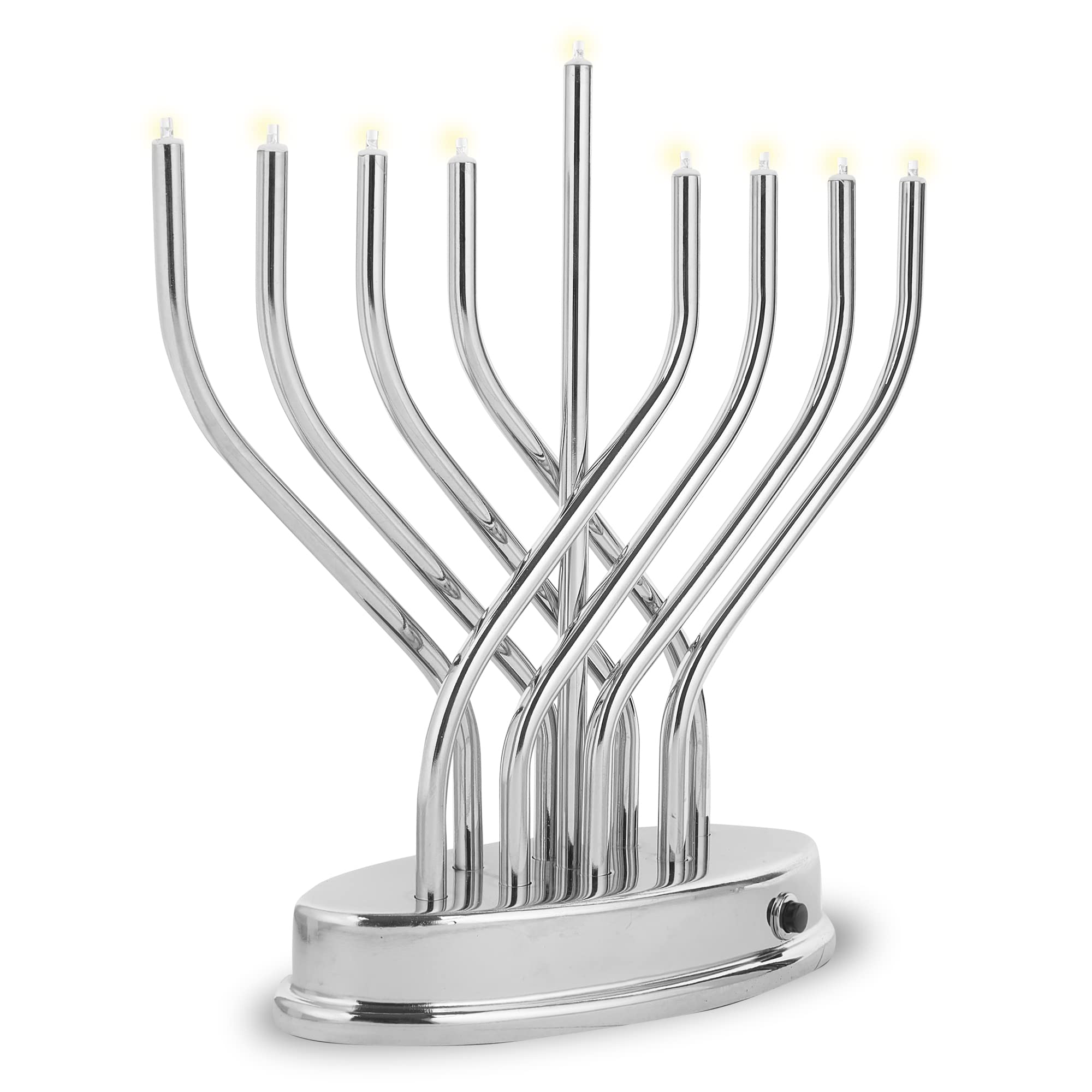Aviv Judaica Traditional Hanukkah Electric Menorah Low Voltage Hanukkiah with LED Bulbs Contemporary Metal Electronic Chanukiah 