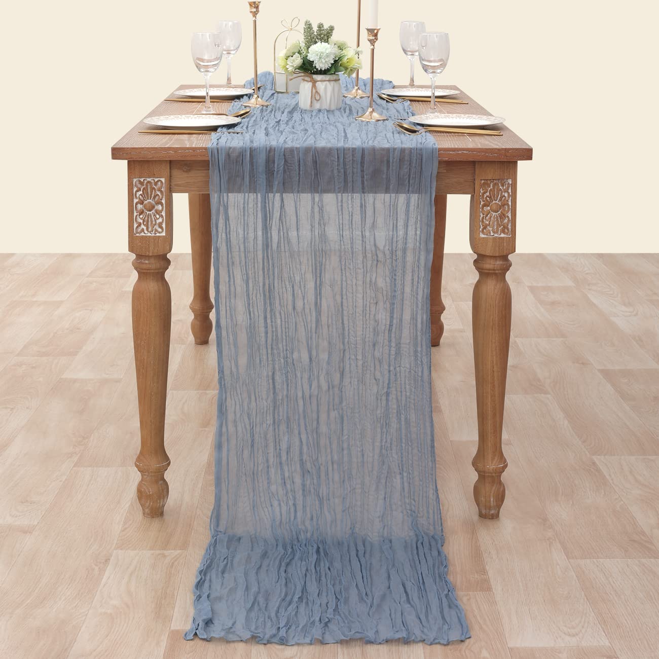 Socomi Cheesecloth Table Runner 14Ft Gauze Boho Rustic Dusty Blue Cheese Cloth Table Runner For Baby Shower Decoration Wedding E
