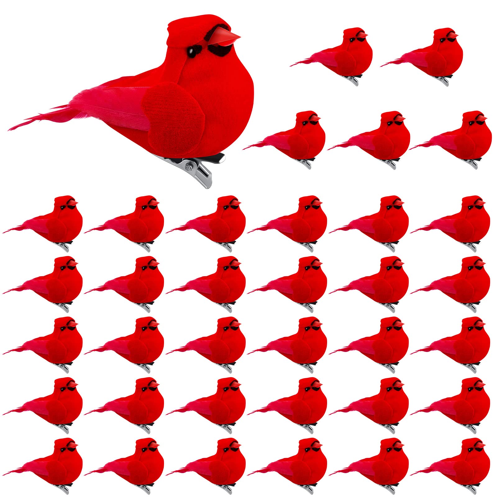 Taiyin 36 Pcs Red Cardinal with Clip on Christmas Tree Mini Ornament Red Feather Faux Birds Decorations Bird Craft Ornament for 