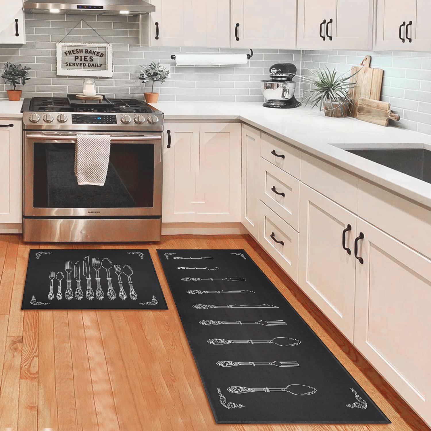 Ouxioaz Black Rugs And Mats Non Skid Washable Absorbent Microfiber Anti Fatigue Kitchen Mat For Floor Set Of 2 Black Decor Stain