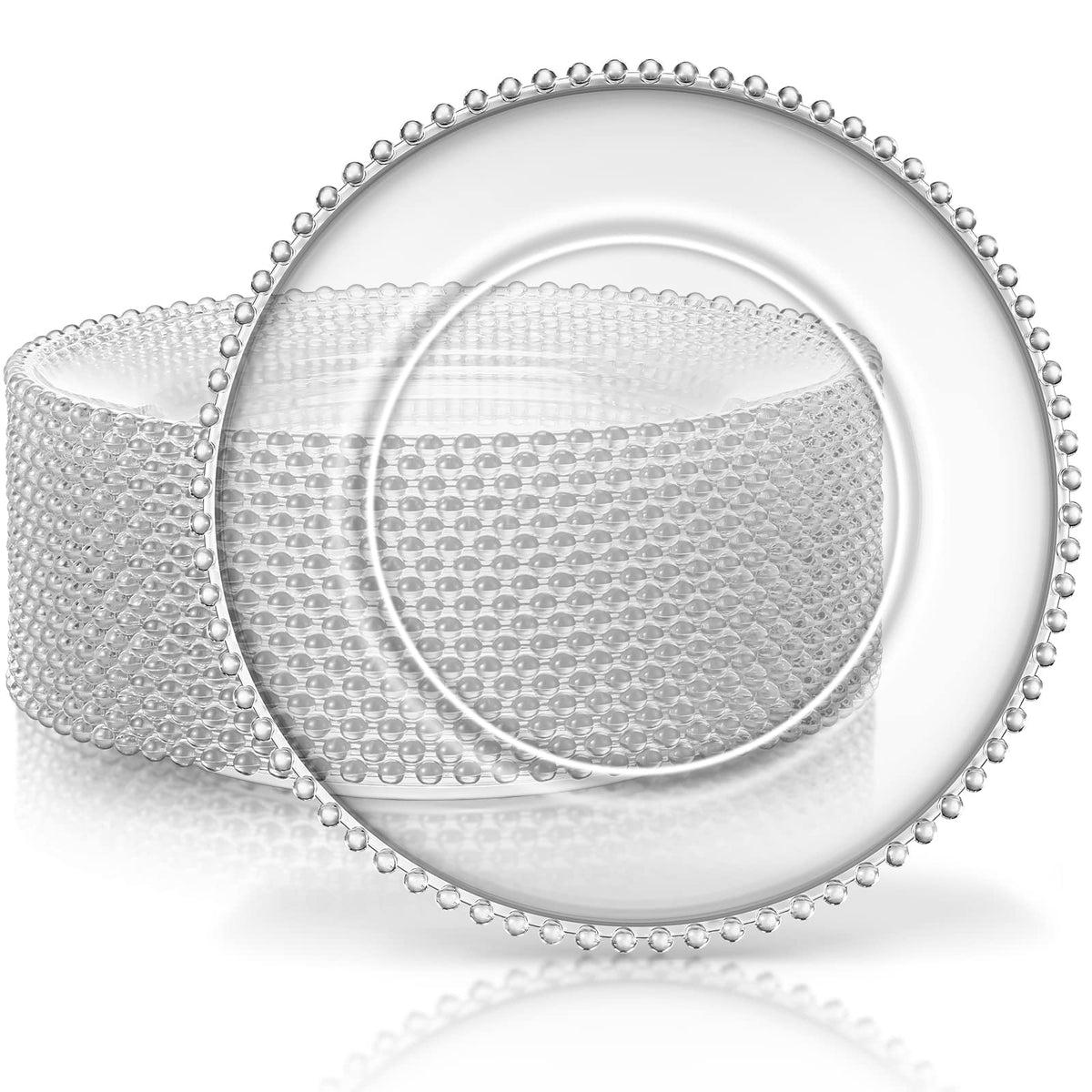18 Pcs Clear Charger Plates With Beaded Rim 13 Inch Plastic Acrylic Round Dinner Plate Chargers Decorative Plates For Home Kitch