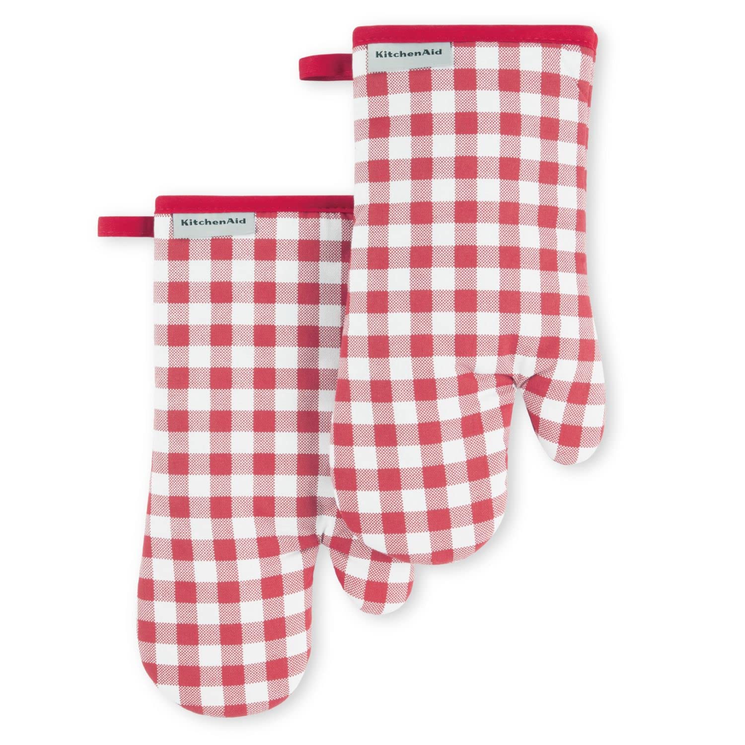 Kitchenaid Gingham Oven Mitt 2-Pack Set, Passion Red, 7''X13''