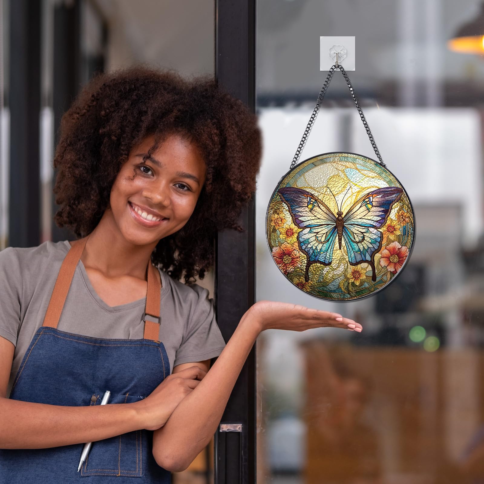 Rngmsi Butterfly Stained Glass Window Hanging Decor, 7.8 Sun Catchers Stain Glass Window Hanging Indoor