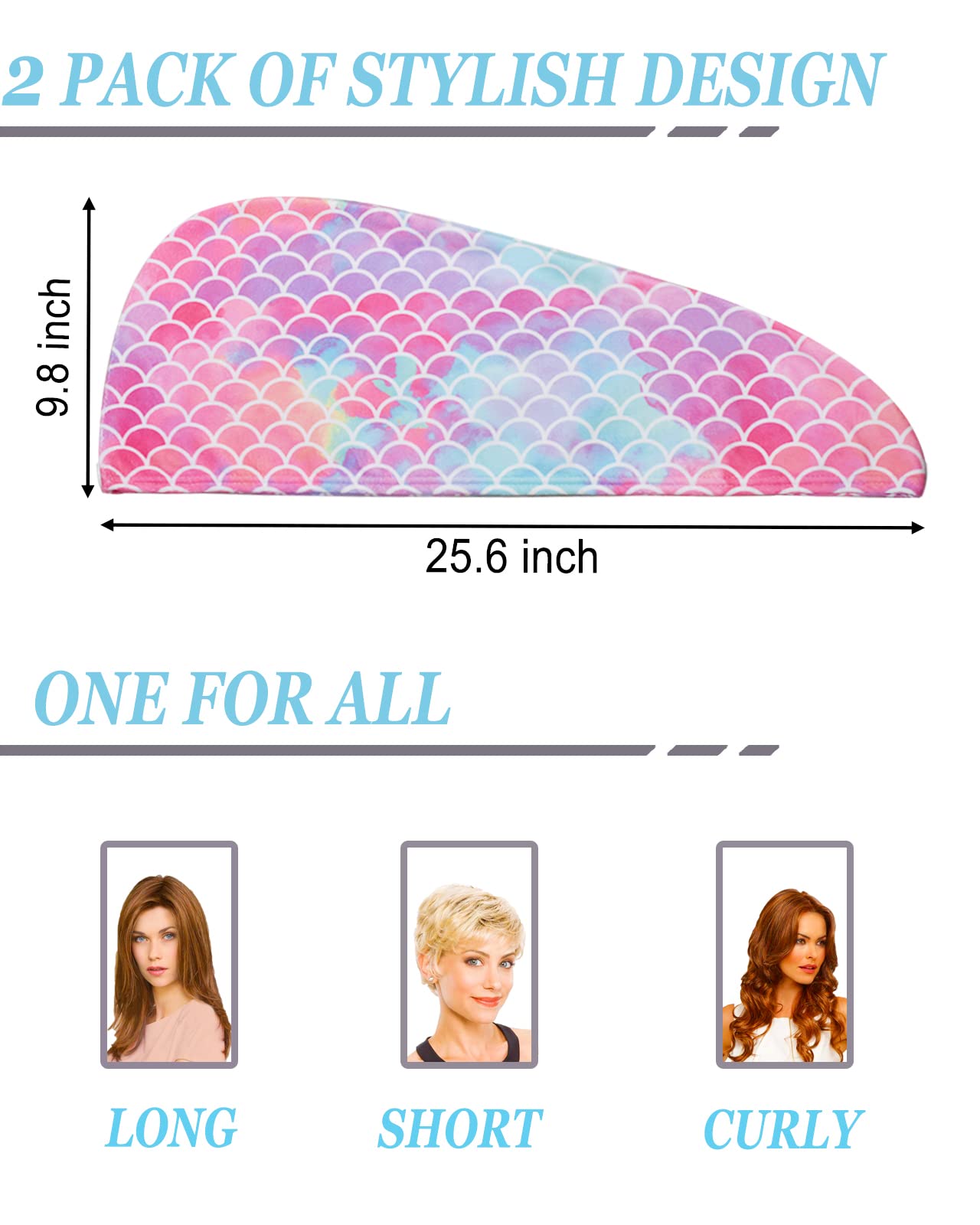 ELLEWIN Microfiber Hair Towel Wrap for Kids Girls 2 Pack Hair Turban Drying for Women Set Absorbent Quick Dry Twisty Anti Frizz