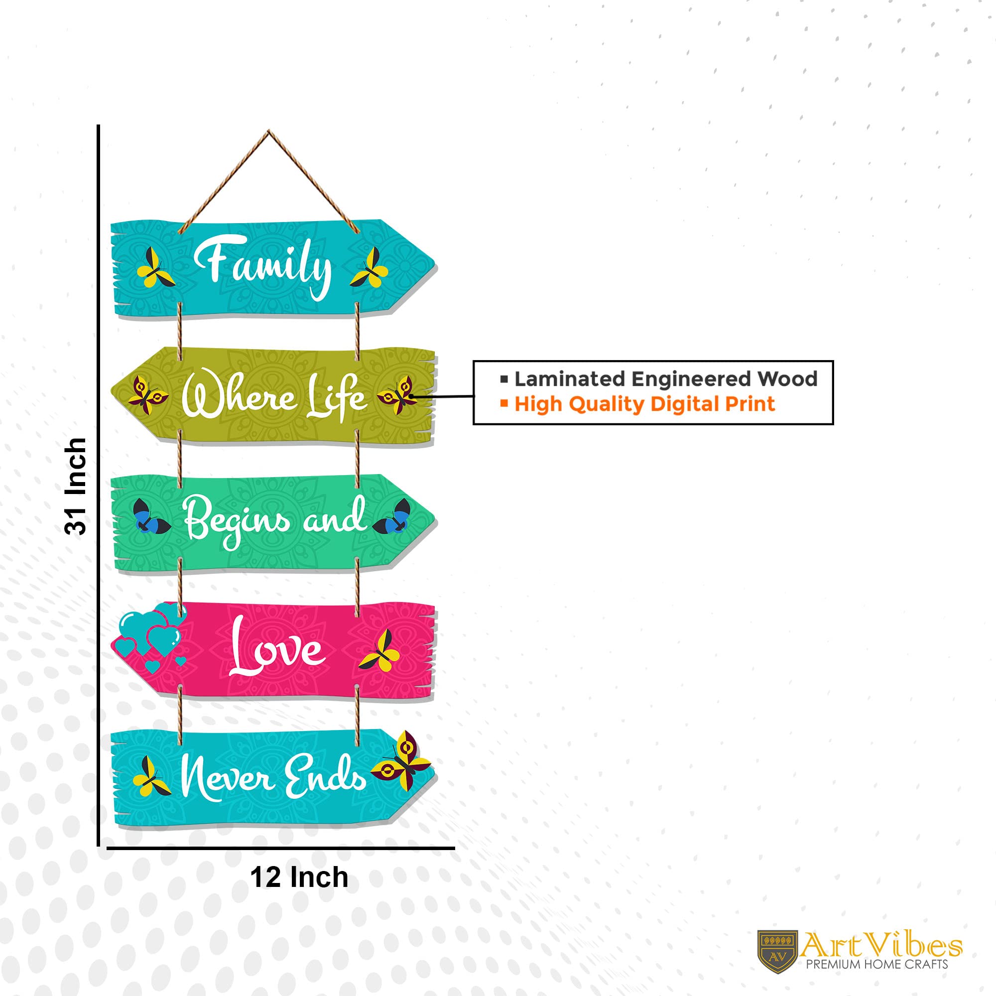 Artvibes Family Quotes Decorative Wall MDF Wooden Hanger for Living Room | Bedroom | Gift | Art Piece for Home Decoration | Mode