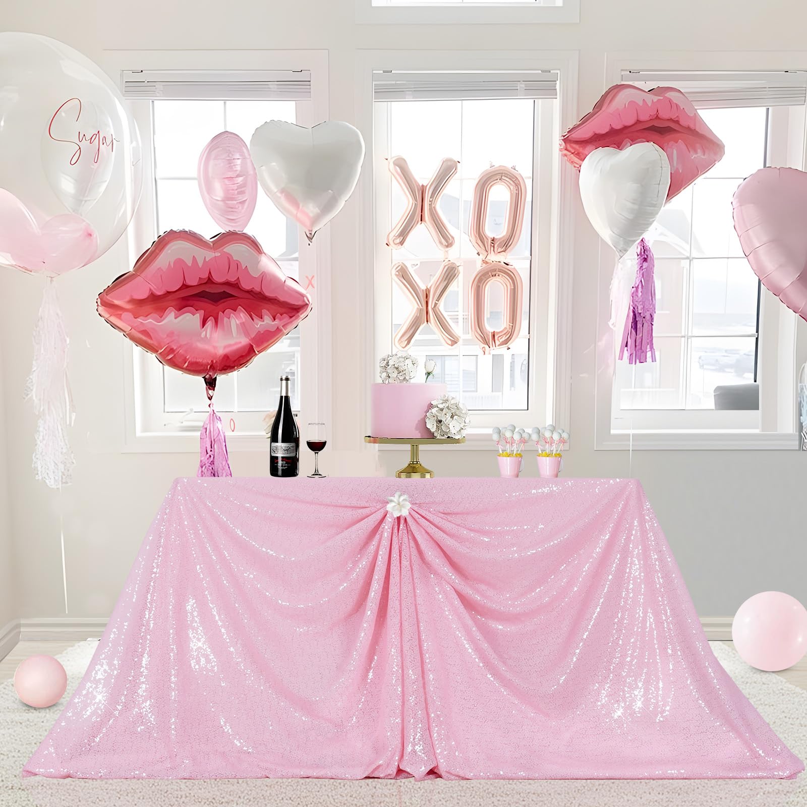 PartyDelight Pink Sequin Tablecloth Rectangular Table Cloth Sparkly 50x80