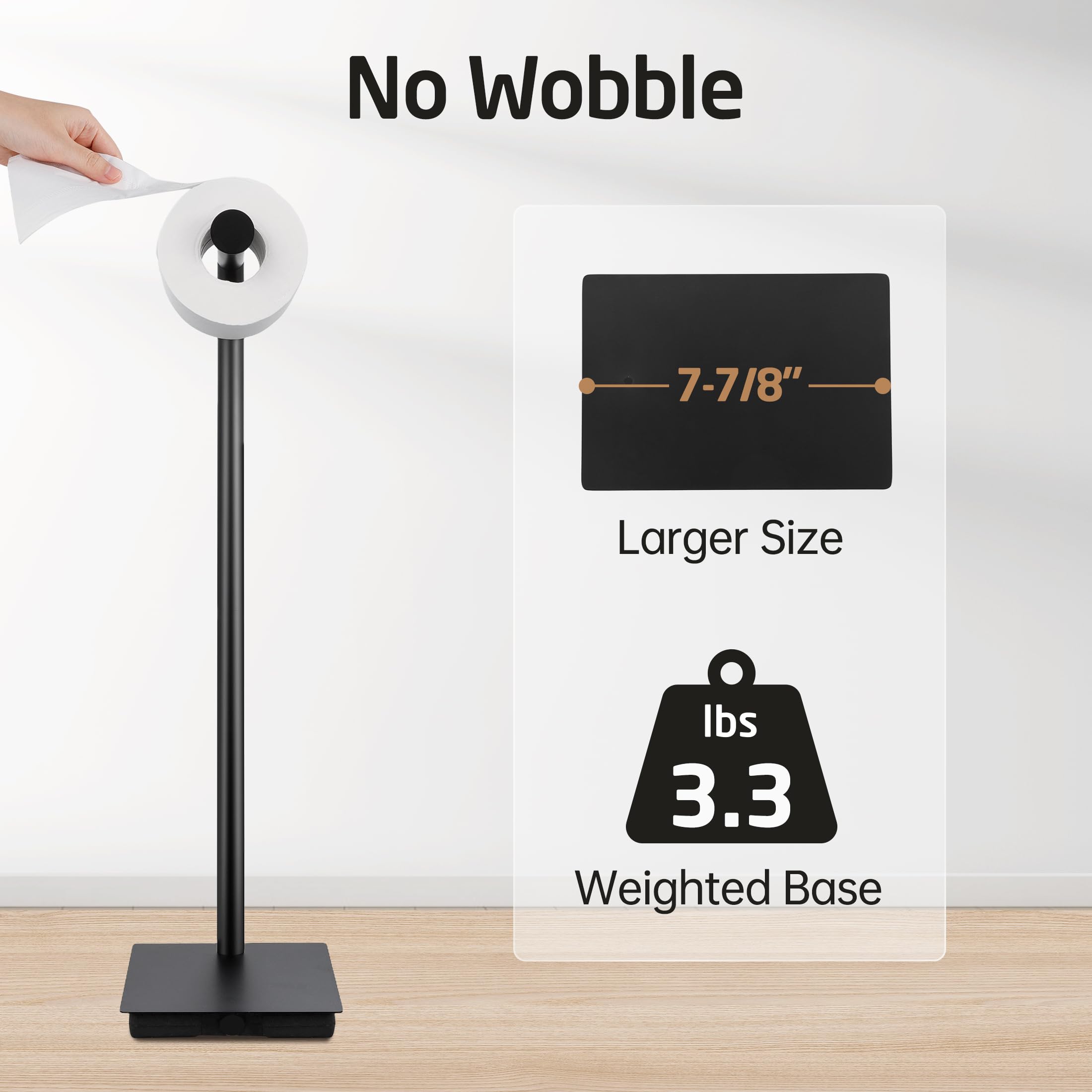 Kes Black Toilet Paper Holder Stand Bathroom Freestanding Toilet Tissue Paper Roll Holder, 20 H Sus304 Stainless Steel Rustproof