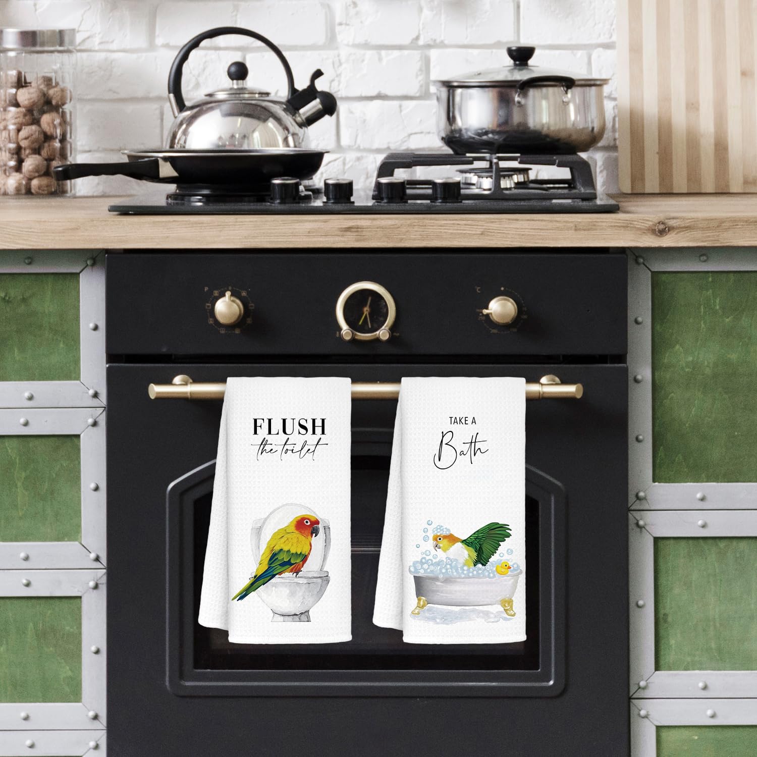 Jvpke Funny Parrot Hand Towel Set of 2, Bird Decor, Parrot Lover Gifts for Women, Flush The Toilet Sign 16x24 in