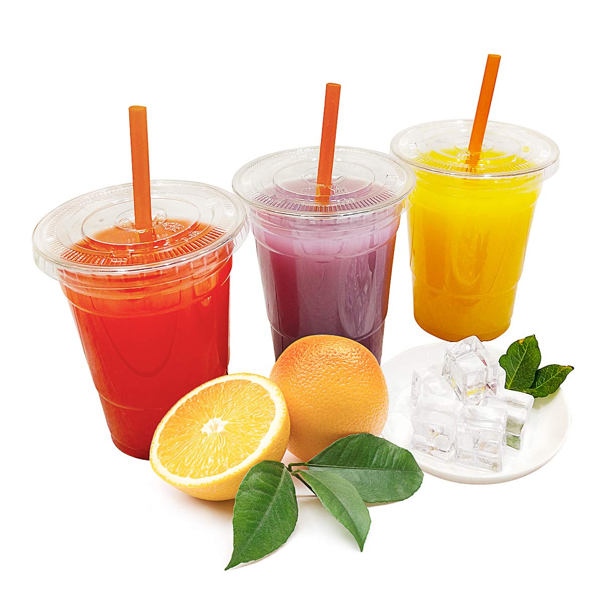 Tashibox 16 Oz 100 Sets Clear Plastic Cups With Flat Lids, Clear Crystal Drink Cups With Lids,Iced Coffee Cups With Lids