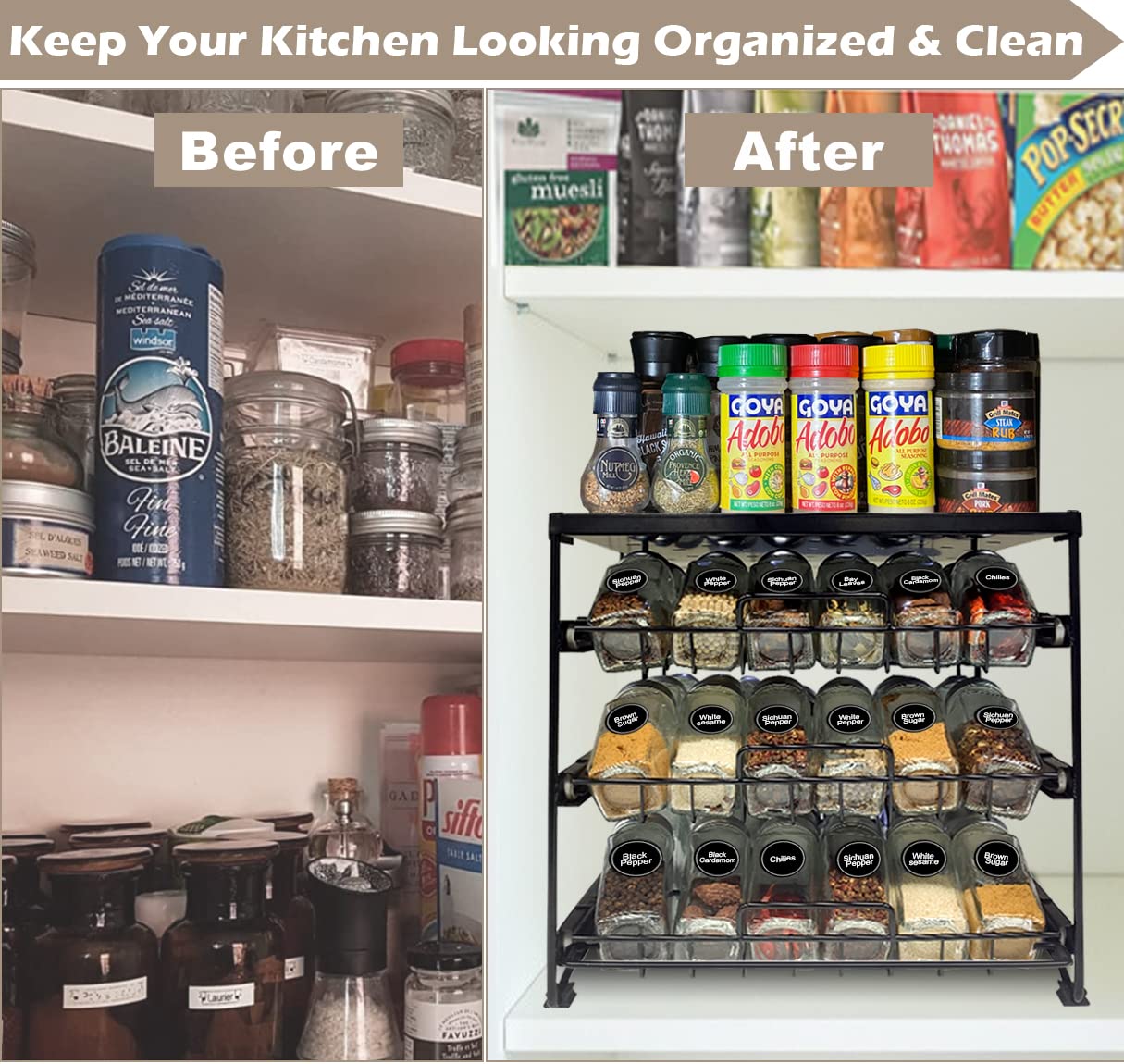 Artibear Upgraded Pull Out Spice Rack Organizer For Cabinet Storage Upto 54 Jars, 3-Tier Seasoning Shelf Holder For Kitchen Pant