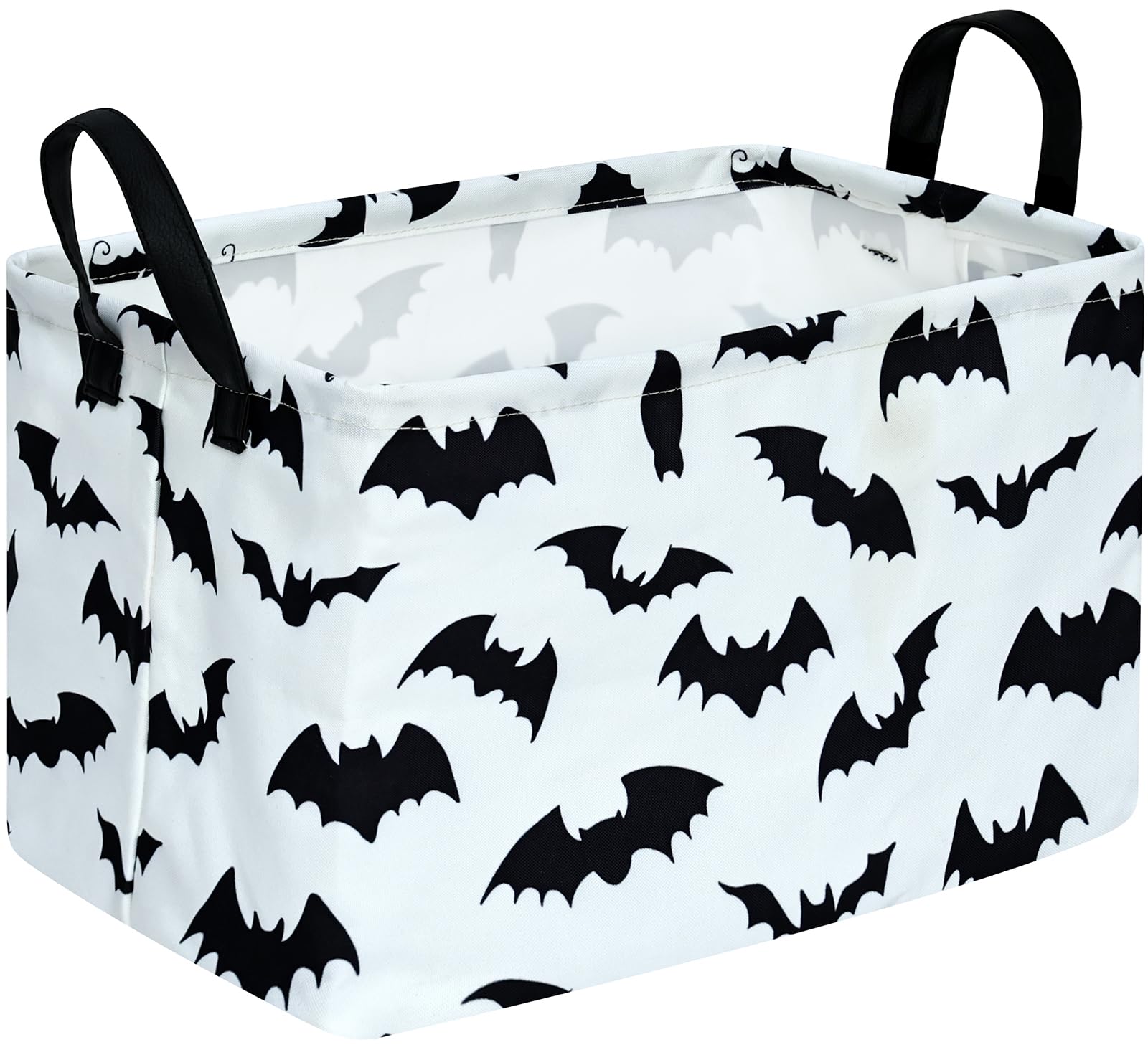 KUNRO Bat Pattern Halloween Storage Gift Basket Canvas Storage Bins with Handles Rectangle Storage Cubes Organizer for Bedroom L