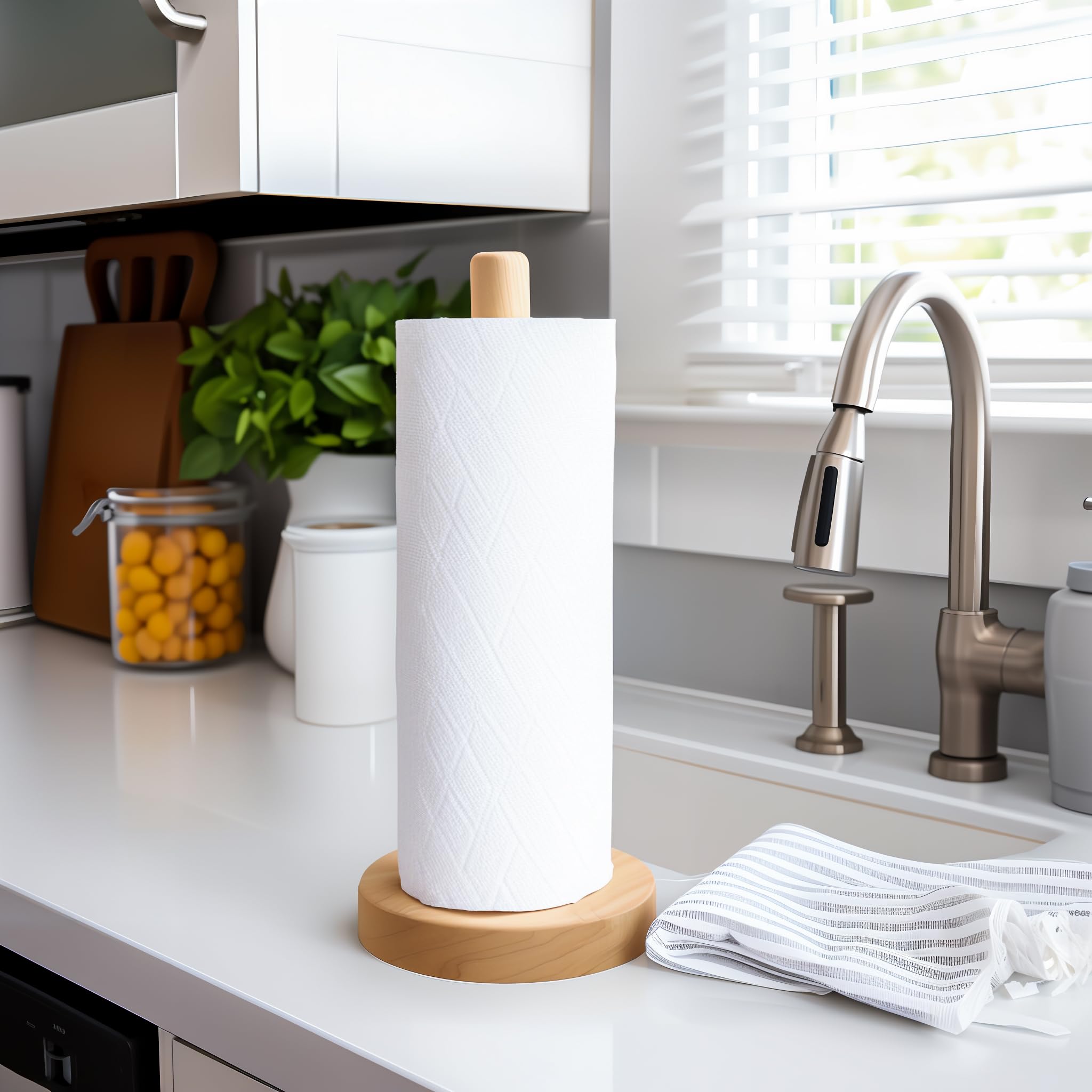 Kitchlife Wooden Paper Towel Holder Countertop - Solid Beechwood Paper Towel Dispenser Stand With Anti-Skid Base