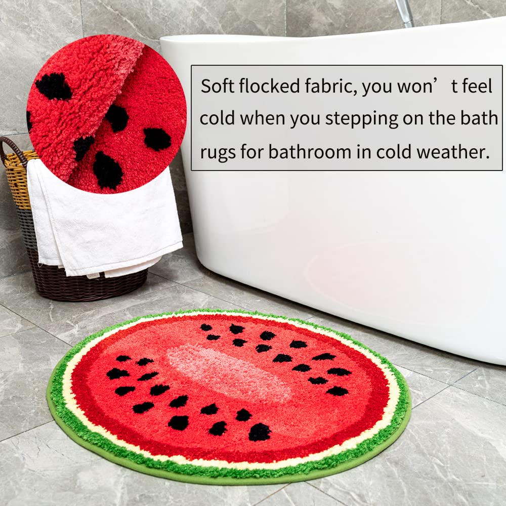 Watermelon Bath Mat For Bathroom, Cute Bathroom Mats Non Slip Fruit Shaped Washable Bathroom Bathtub Rug Absorbent Shower Rugs D