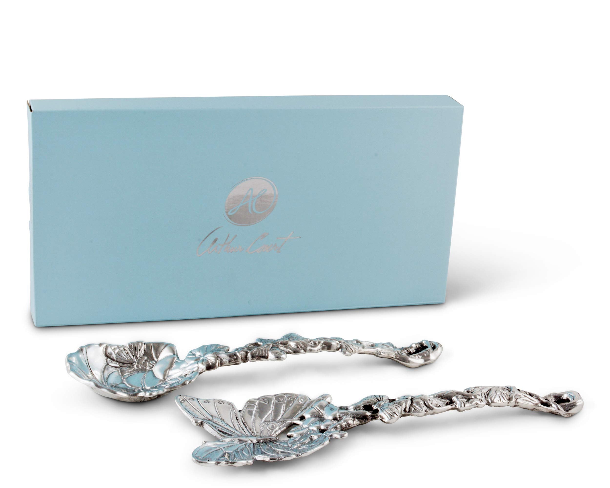 Arthur Court Designs Aluminum Metal Butterfly Salad Serving Set Garden Inspired Heavy Quality Amazing Detail 11 Inch Long