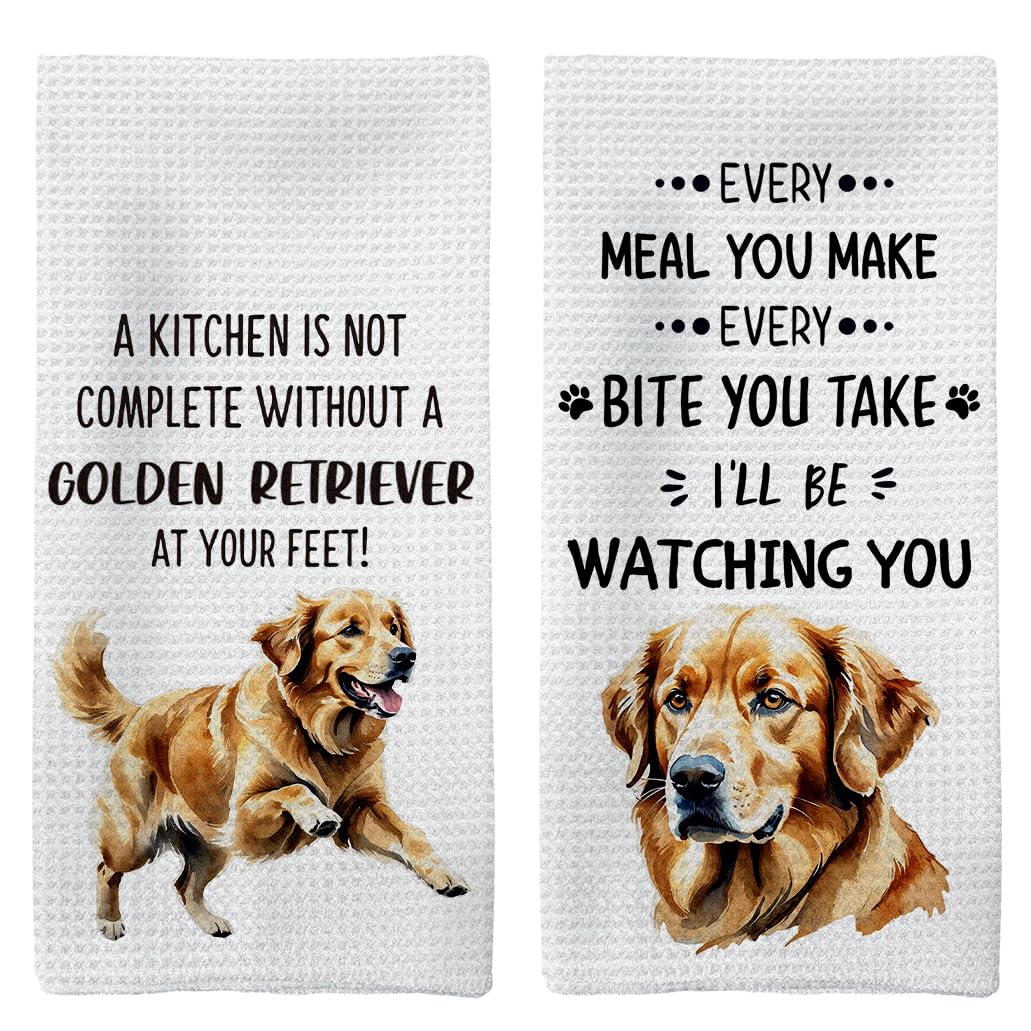 Tzhim Golden Retriever Gifts Kitchen Towels Set Of 2, Golden Retriever Gifts For Women, Golden Retriever Decor Hand Towels, Gold
