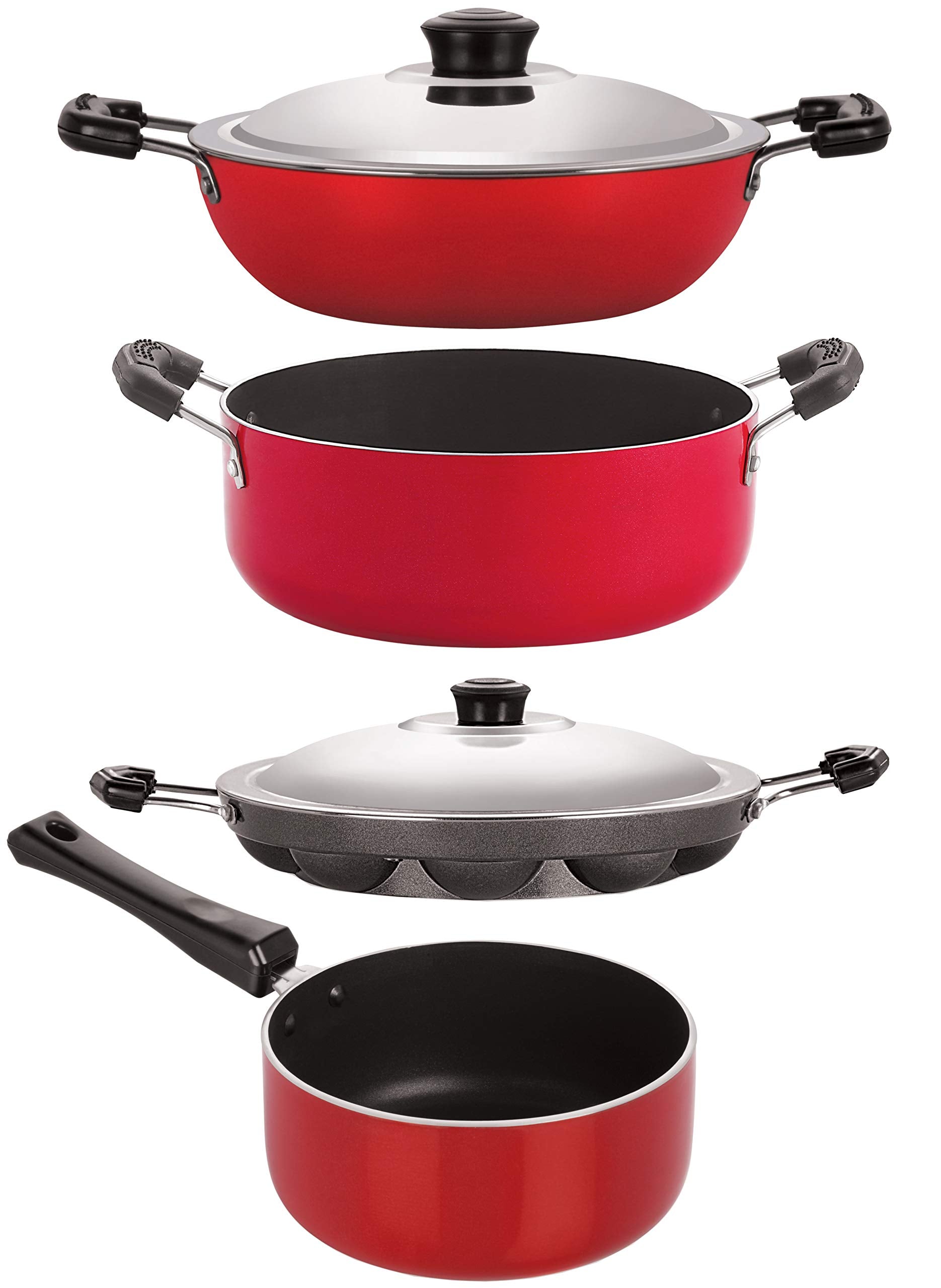 Nirlon NonStick Aluminium Cookware Set Of 4Pcs Red Color(Dkd(B)_Sp(M)_Ap12_Cs24)