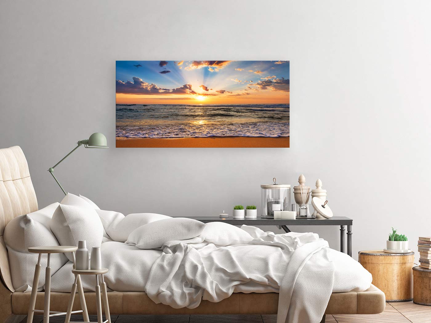 Muolunna BK1850 Wall Art Decor Large Canvas Print Picture Sunrise Ocean Beach Waves Scenery Modern Painting Artwork for Office Wall Decor Home Decoration Stretched and Framed Ready to Hang  20x40inch x1pcs