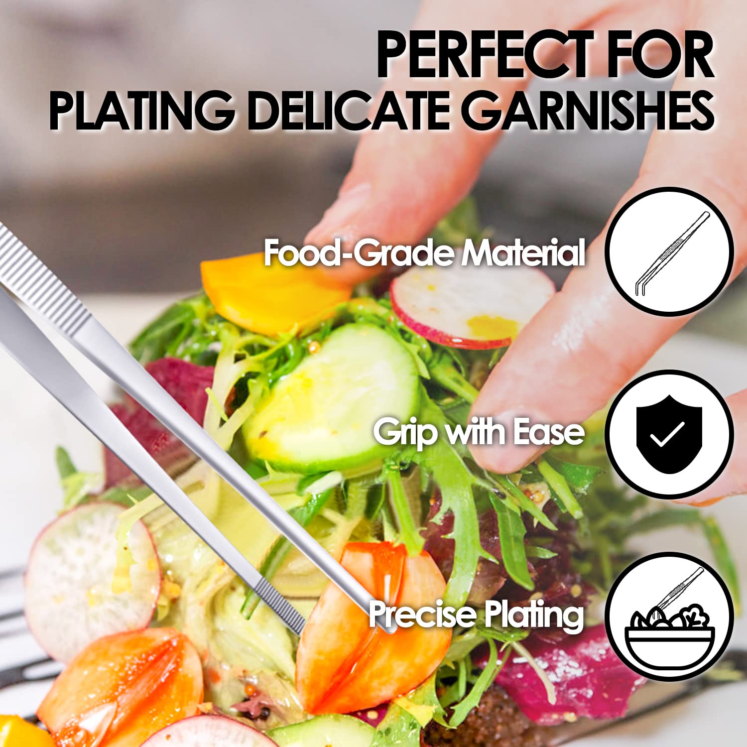 Gutsdoor Kitchen Tweezers Set Stainless Steel Tongs Tweezers Set Of 2 With Precision Serrated Tips For Cooking And Medical (12 I