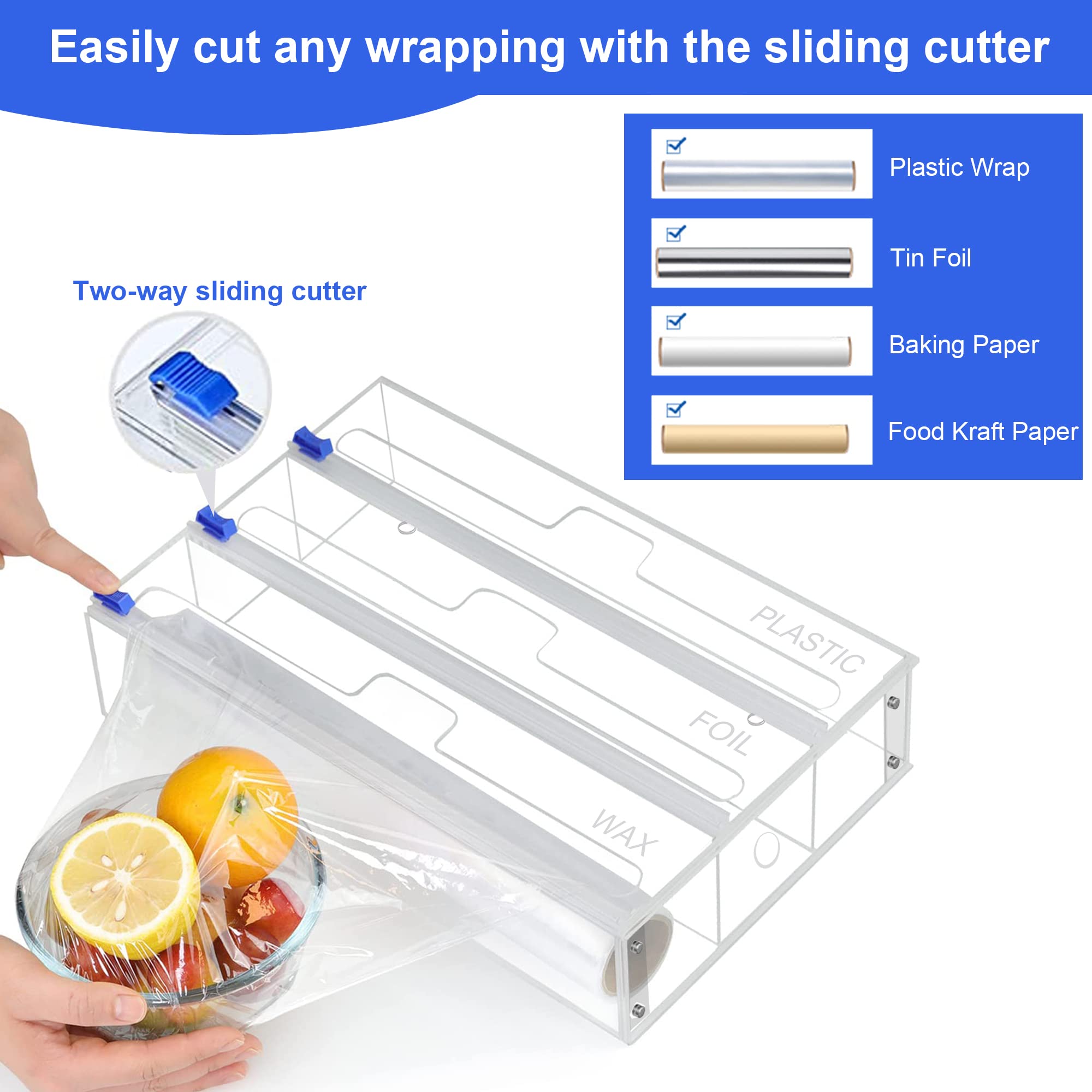 Fukang Foil And Plastic Wrap Organizer, 3 In 1 Kitchen Wrap Dispenser, Drawer Aluminum Foil Organization And Storage, Wall-Mount