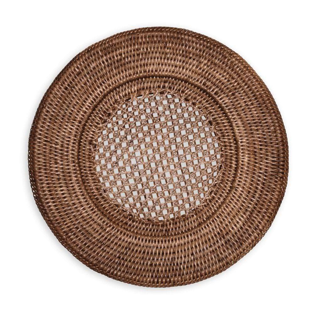 Caspari Rattan Round Plate Charger In Dark Natural Brown