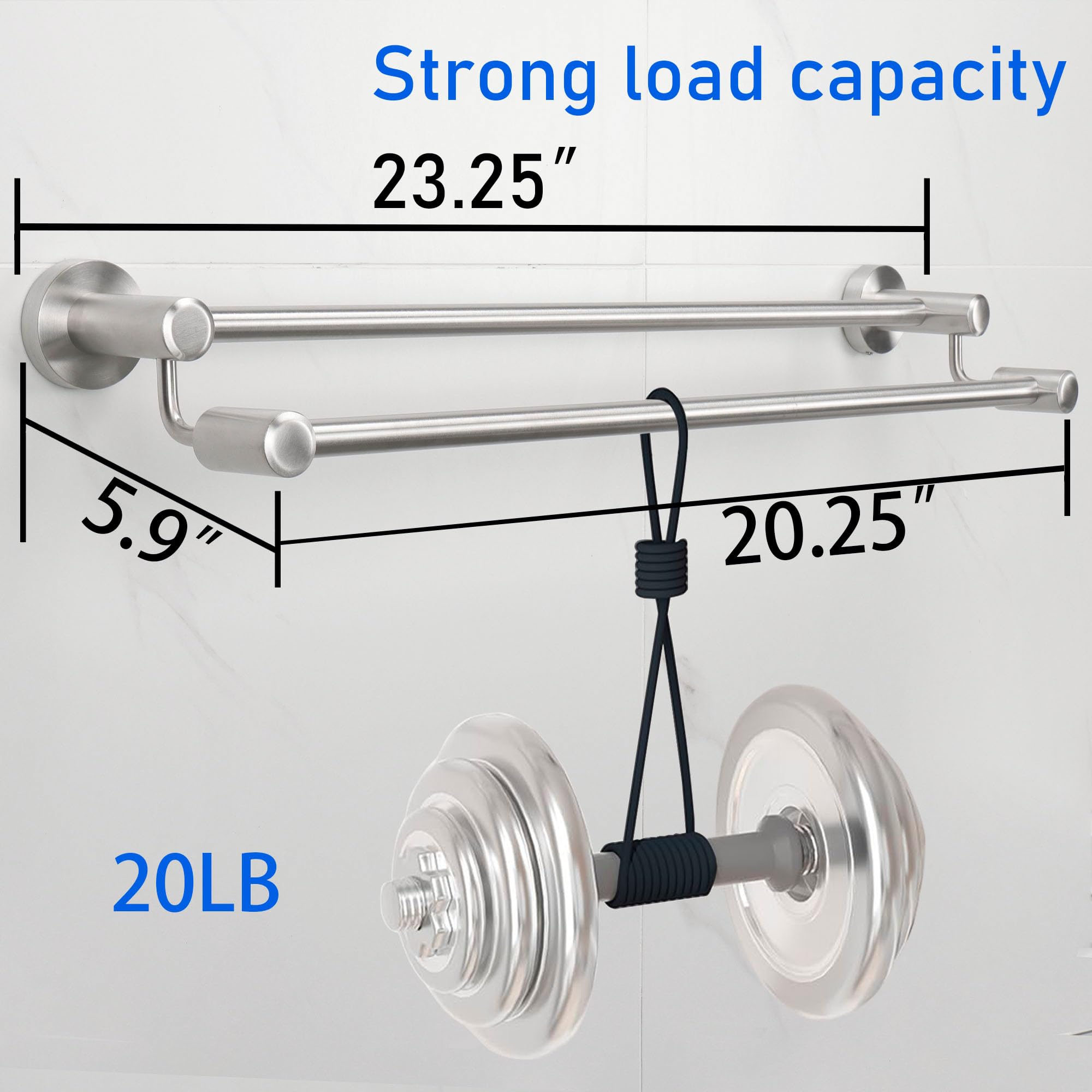 TocTen Double Bath Towel Bar - Thicken SUS304 Stainless Steel Towel Rack for Bathroom  Bathroom Accessories Double Towel Rod Heavy Duty Wall Mounted Towel Holder (Brushed 24IN)