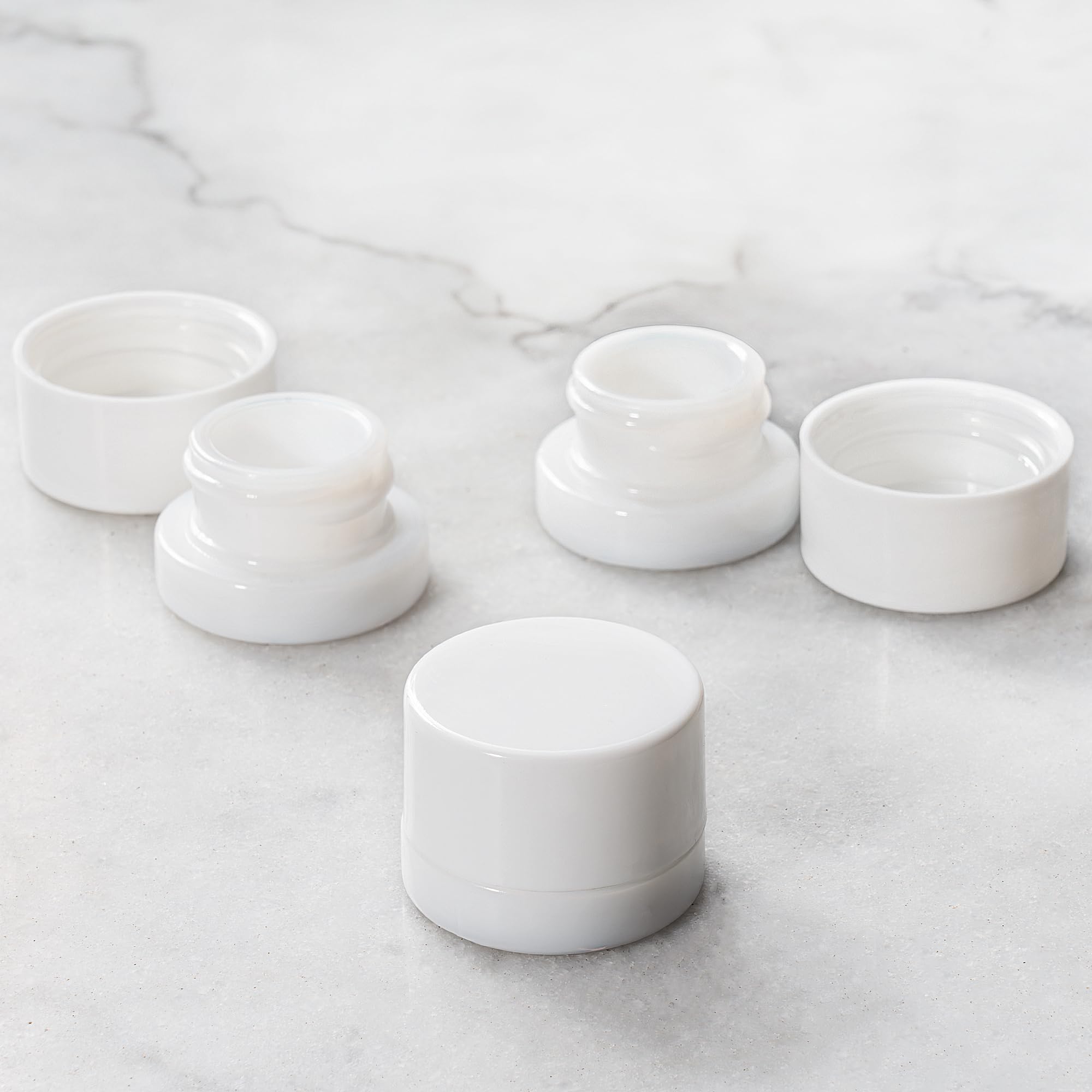 (200 Pack) 5Ml Thick White Glass Jars With White Child Resistant Lids - Uv Resistant - Storage For Oil, Lip Balm, Wax, Cosmetics
