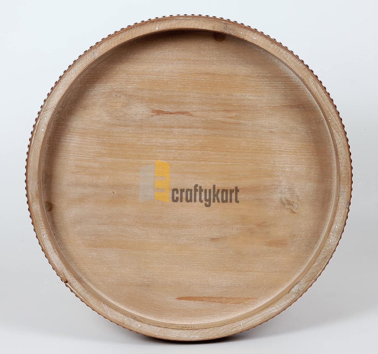 CRAFTYKART Round Wooden Serving Tray, Whitewashed Round Decorative Wood Tray, Round Farmhouse Rustic Decorative Tray, Perfect fo