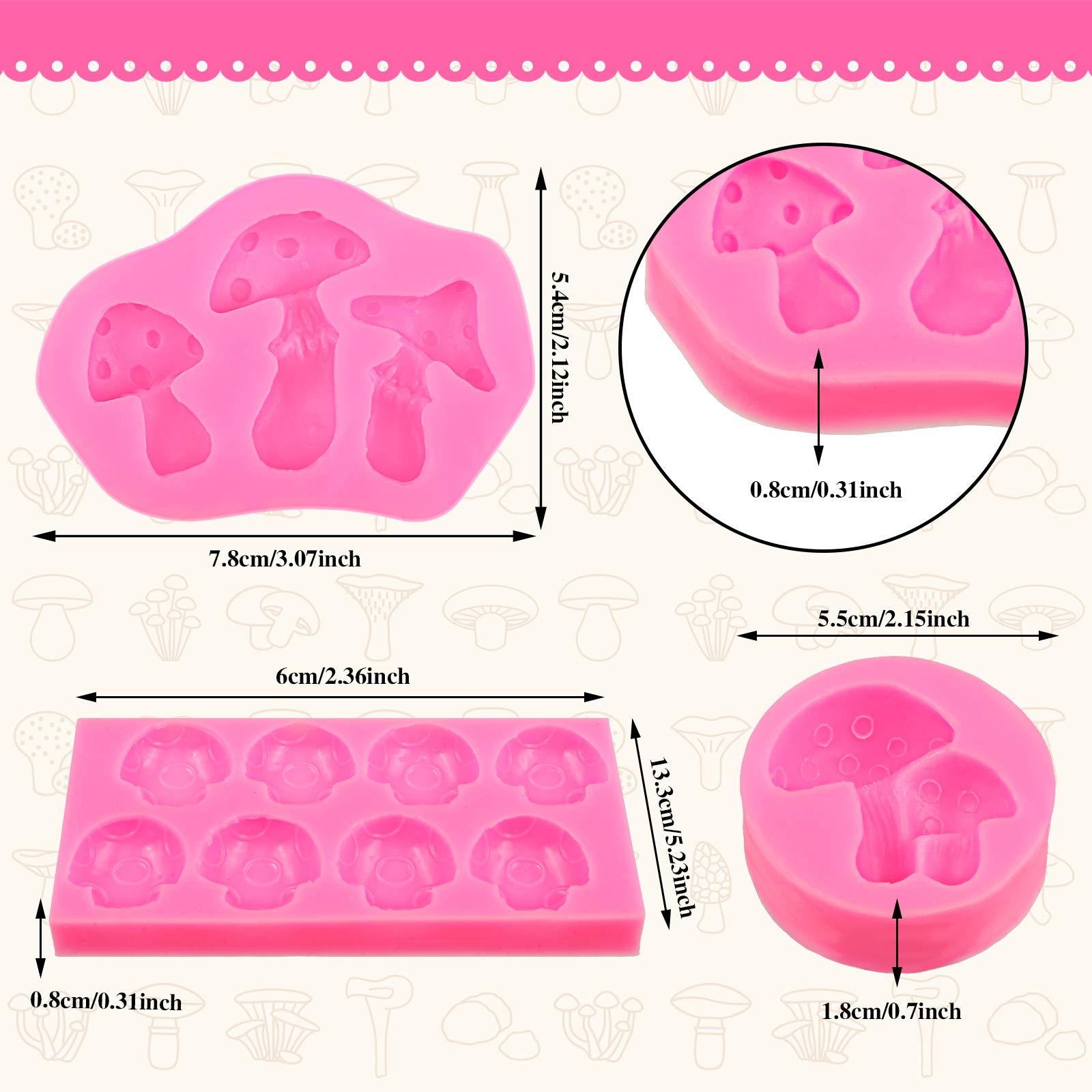 4 Pieces Mushroom Chocolate Mold Mushroom Shaped Silicone Molds Cute Mushroom Cake Candy Mould Vegetable Fondant Moulds For Choc