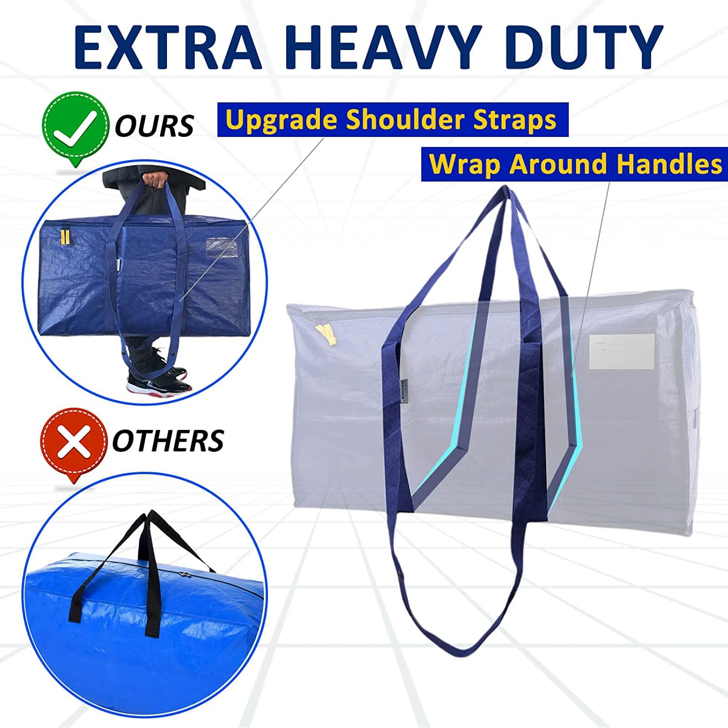 AlexHome Easy Moving Bags Heavy Duty 8 Pack  Extra Large Packing Bags for Moving Stroage Bags for moving Large Moving Bags for Clothes Strong Durable Moving Bags with Handles Moving Bags Moving Supplies for Space Saving Moving Storage (Blue Set of 8)