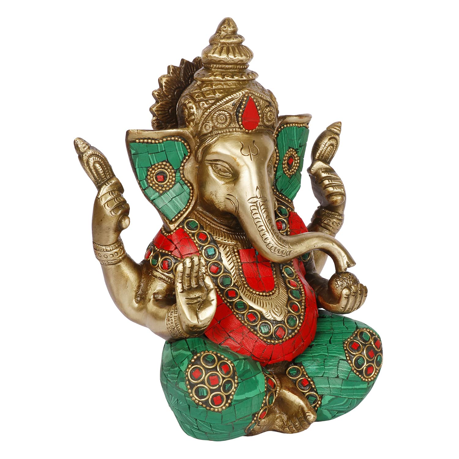 Artvarko Ganesha Statue Idol Brass With Turquoise Taj Ganesh Idol Sculpture For Home Pooja Entrace Dcor Good Luck Vastu Decorati