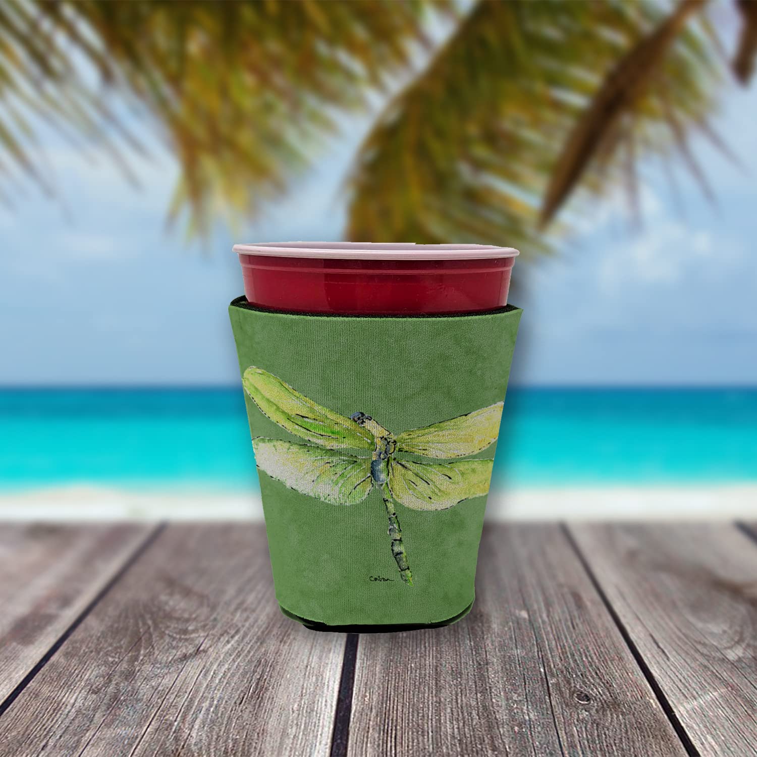 Dragonfly on Avacado Solo Cup Beverage Insulator Hugger