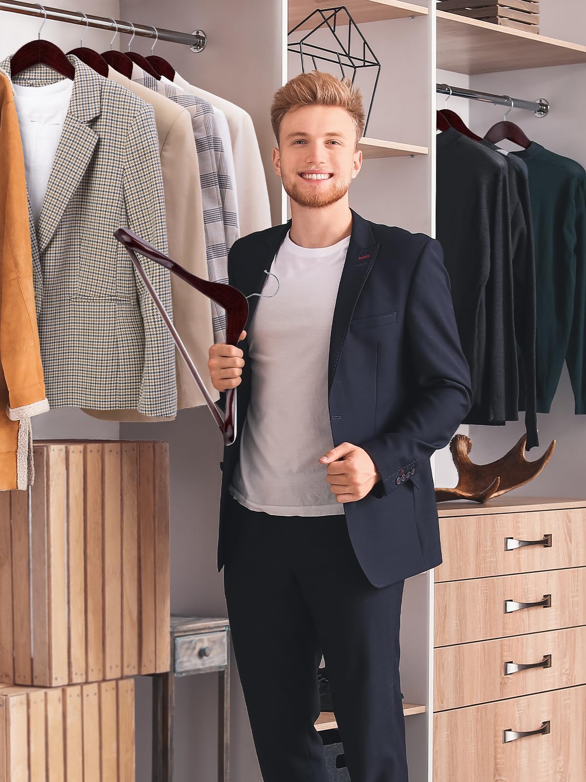 Smartor Suit Hangers For Men, 12 Pack - Wide Shoulder Wooden Suit Hangers With Non Slip Pants Holder, Wide Hangers For Suit, Coa