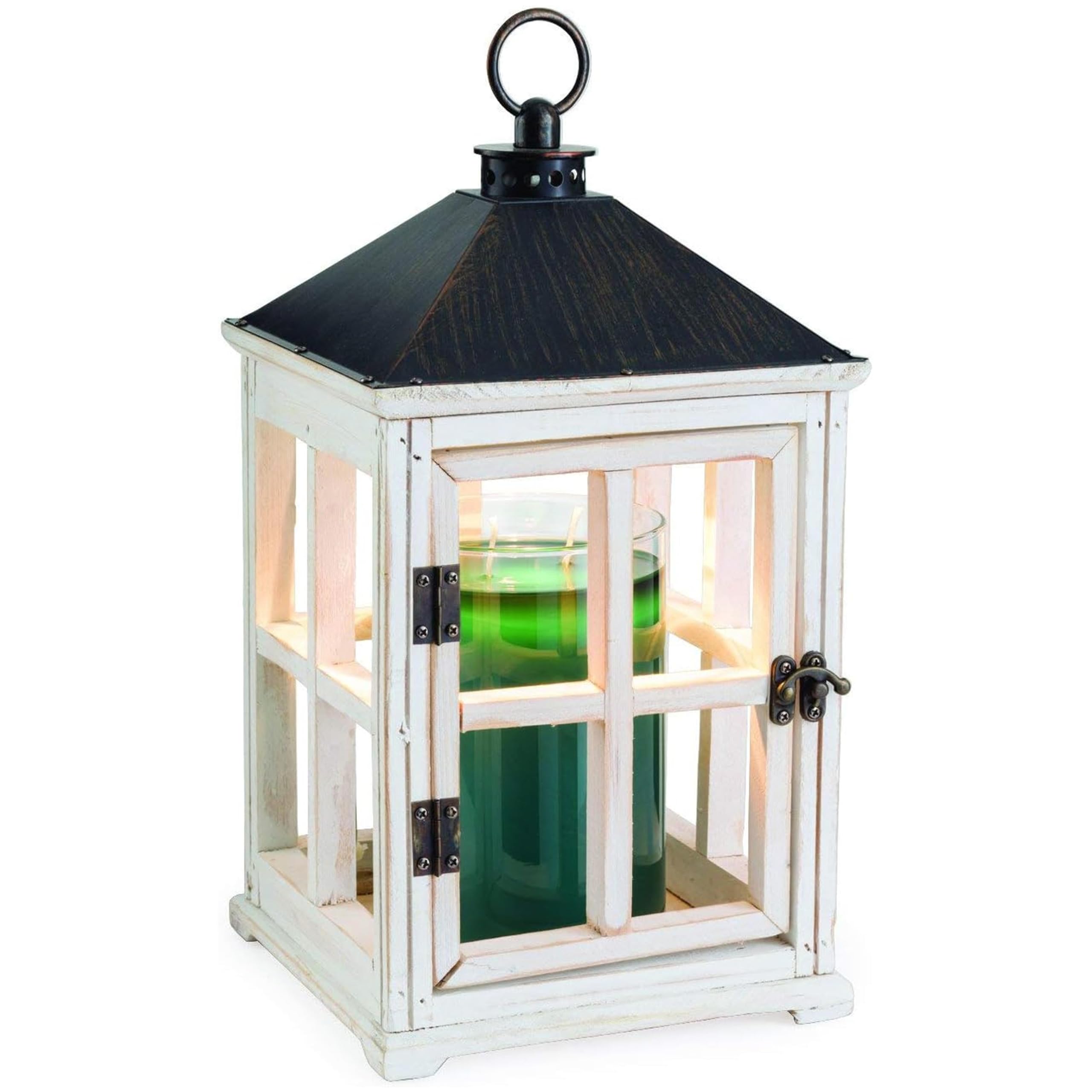 Candle Warmers Etc. White Wooden Farmhouse Candle Warmer Lantern - for Top-Down Warming & Flame-Free Fragrance
