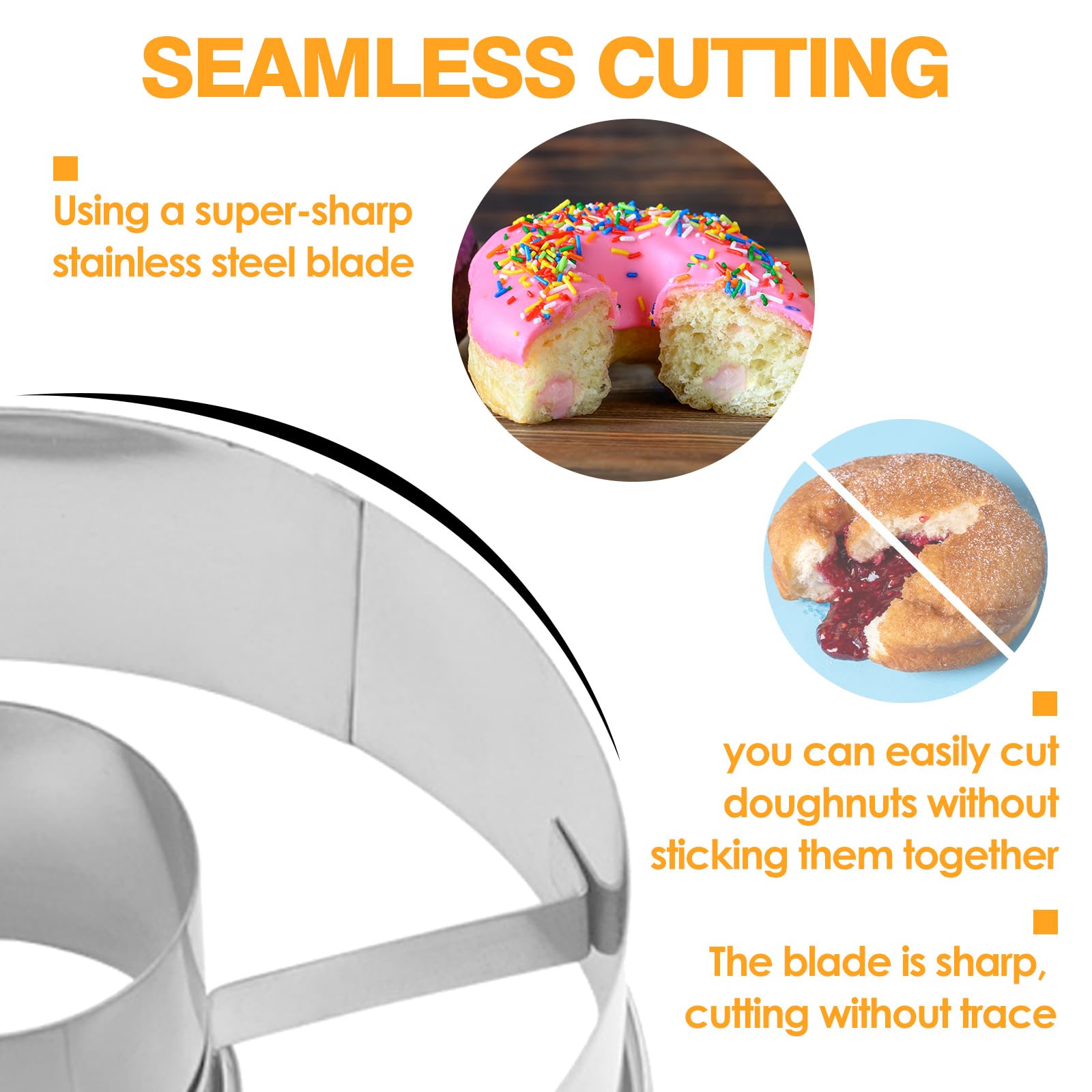 Stainless Steel Donut Cutter Set - 3-1/2-Inch Doughnut Cutters With Removable Center - Crumble, Cookie Dough Rounder And Divider