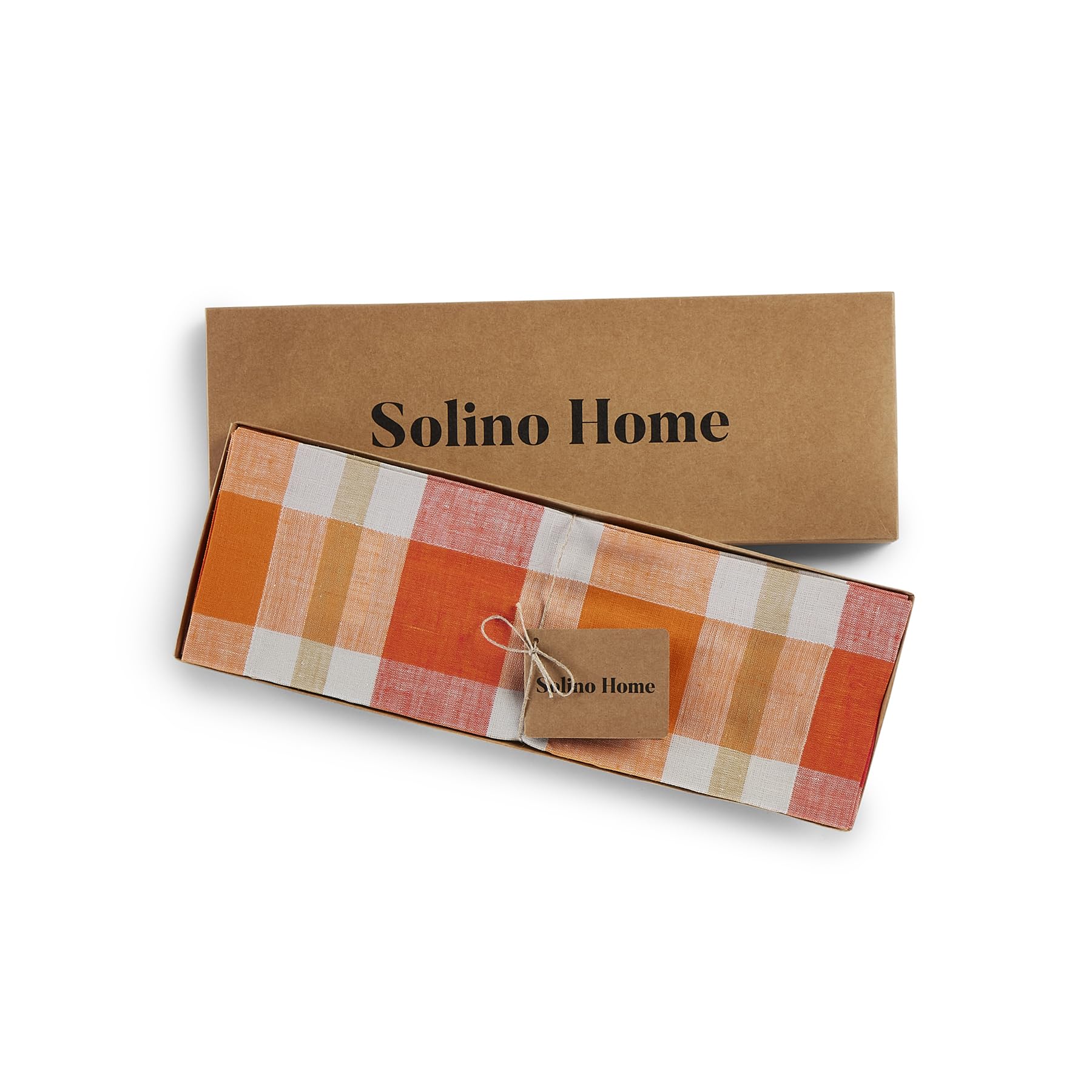 Solino Home Plaid Linen Placemats Set Of 4-100% Pure Linen Pumpkin Fall Buffalo Check Place Mats 14 X 19 Inch - Handcrafted And