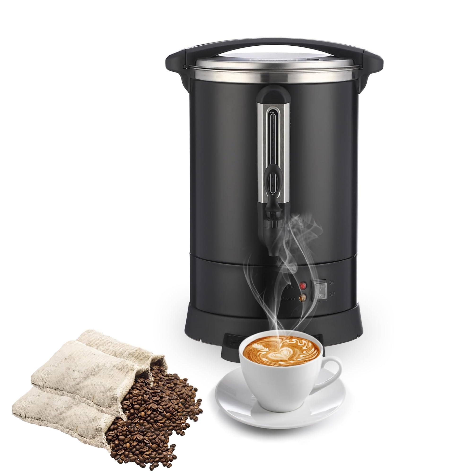 120 Cup Commercial Coffee Urn, 18L Stainless Steel Hot Water Dispenser with Percolator, Two-Way Easy Dispenser, Metallic Black B