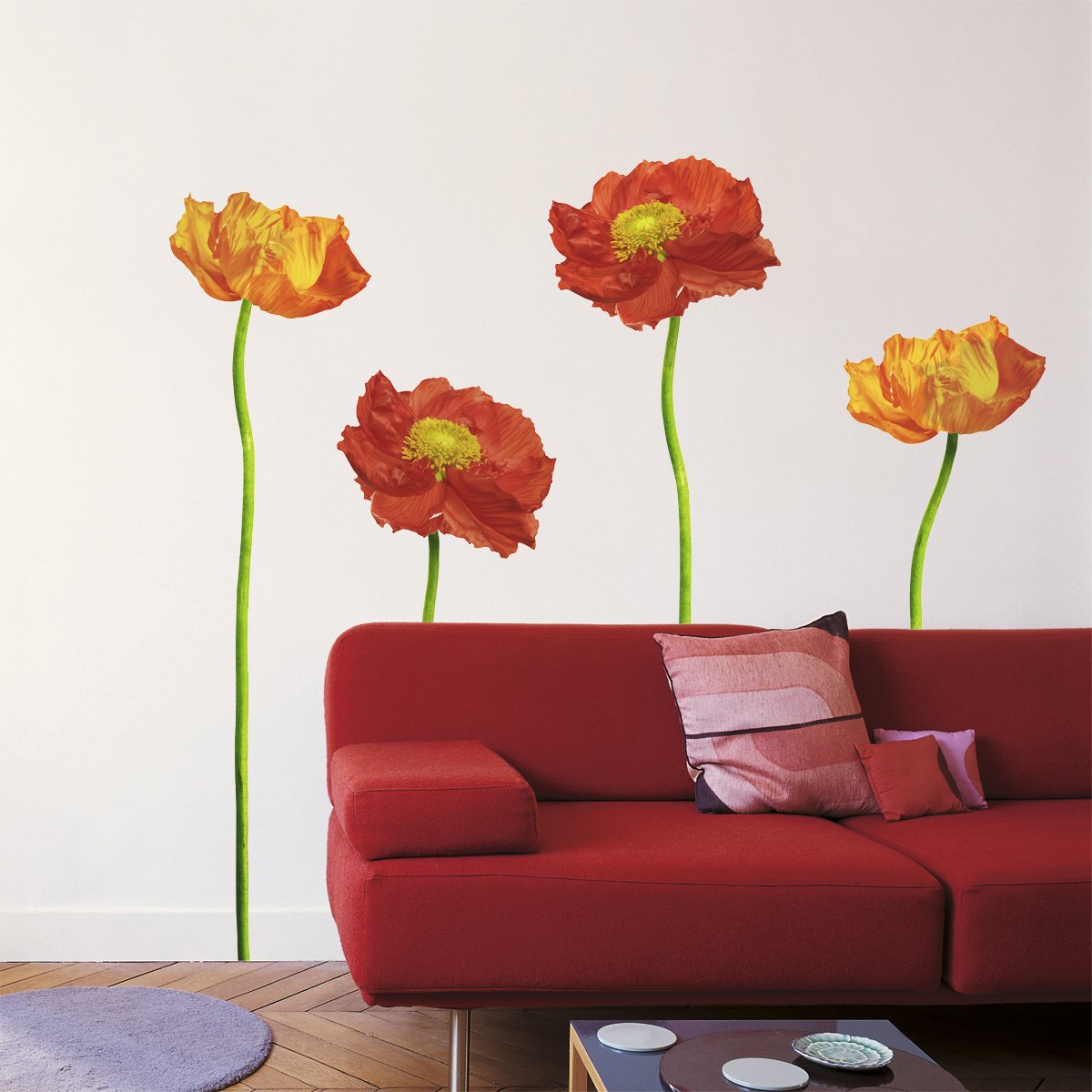Home Stickers Red Poppies Decorative Wall Stickers
