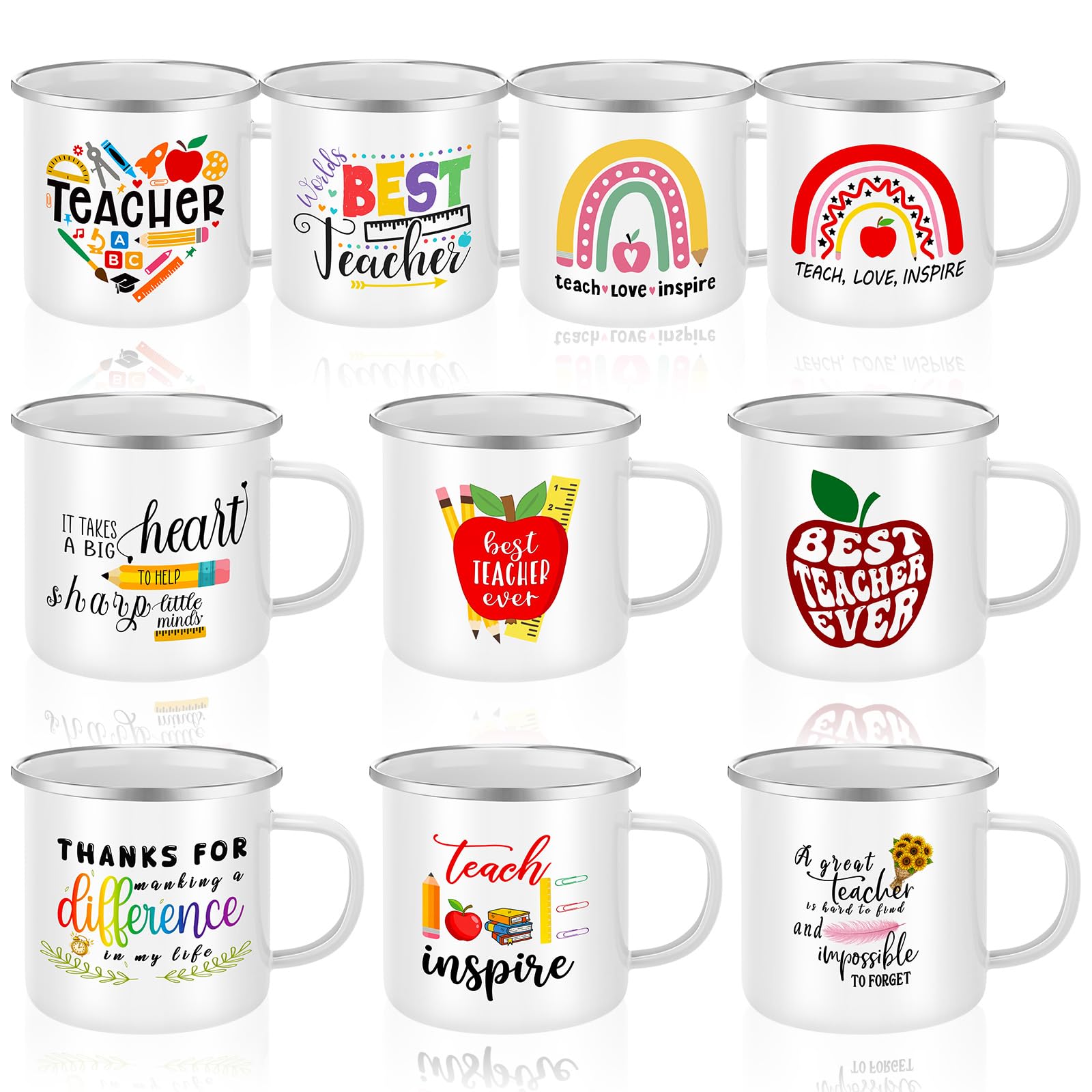 Qinyoung 10 Pcs Teacher Appreciation Gifts Inspirational Enamel Coffee Mugs 12oz Teacher Thank You Gifts for Teachers from Stude