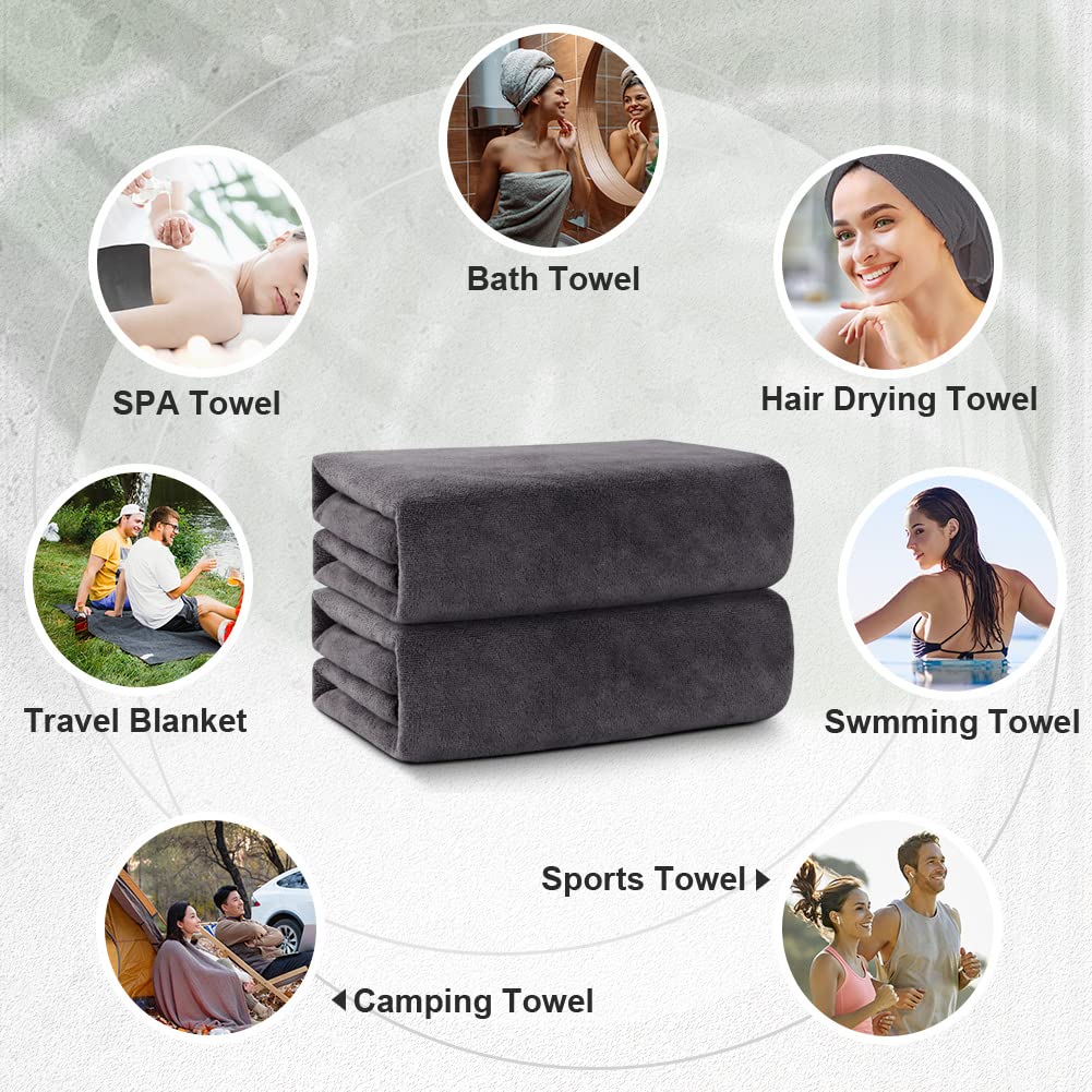 Orighty Bath Towel Set Pack of 4 - Soft Feel Grey Bath Towel Sets  Highly Absorbent Microfiber Towels for Body  Quick Drying  Microfiber Bath Towels for Sport  Yoga  SPA  Fitness  (27?? x 54??)