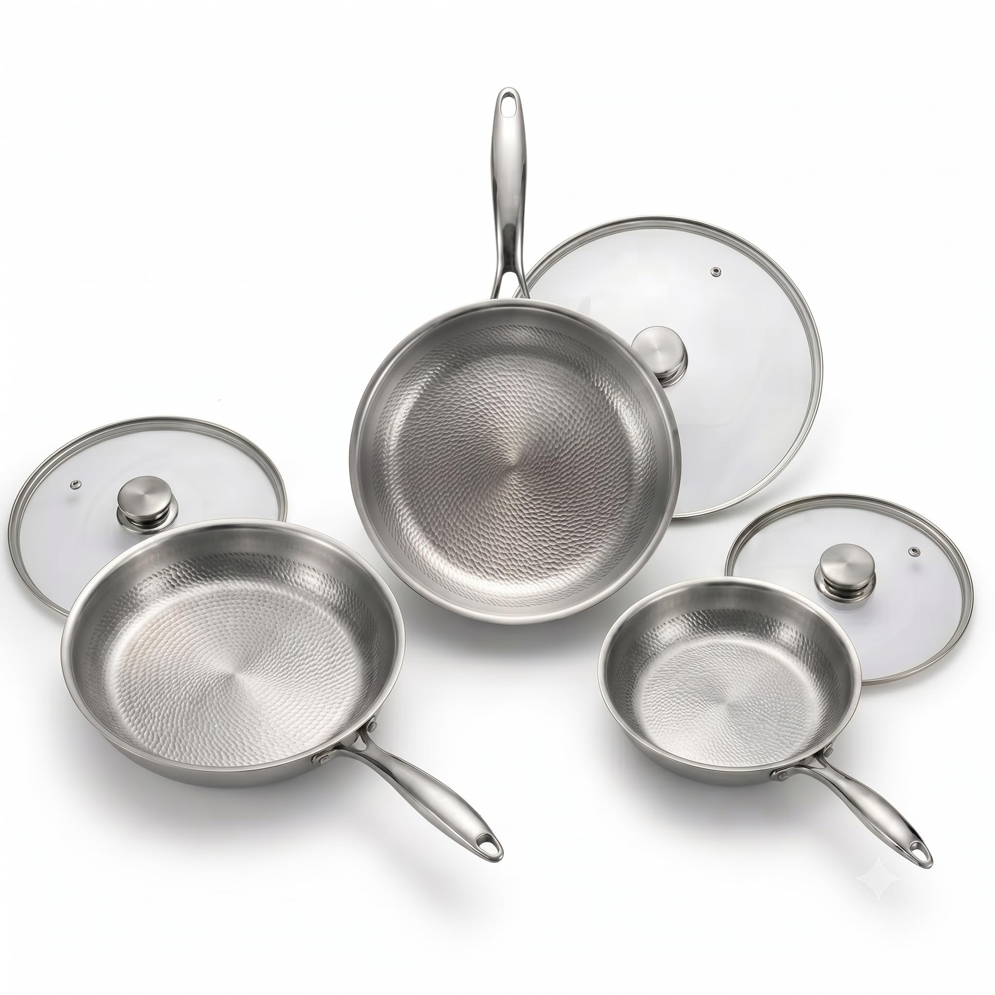Pexucalm Titanium Frying Pan Set with Lid, 8, 10 & 12 NonStick Skillet