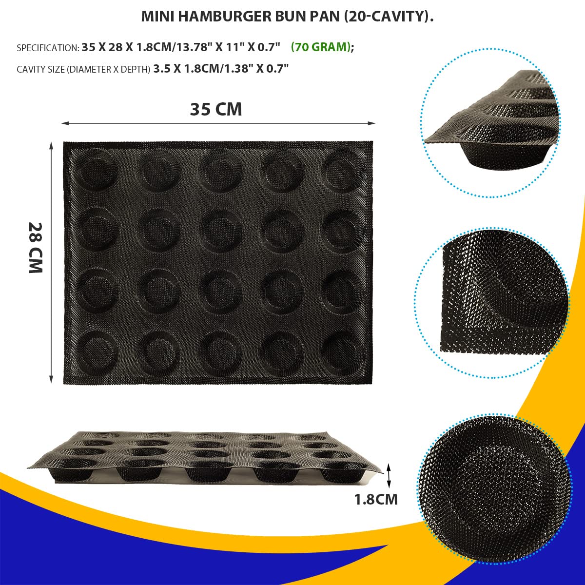 Mesh Silicone Hamburger Bun Mould, 20-Cavity Mini Hamburger Mould Silicone For Gluten-Free Hamburger Buns With Pinholes For Bett