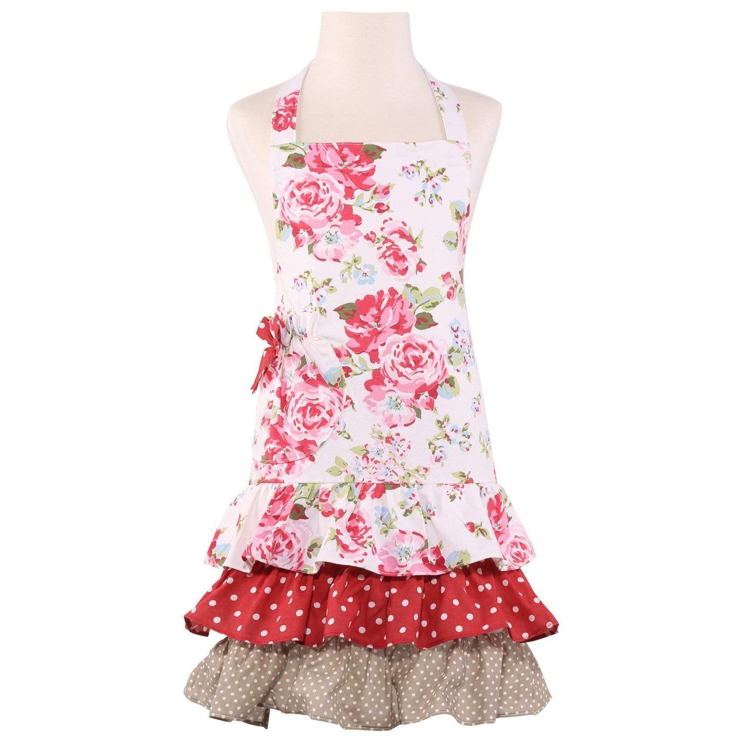 Neoviva Children Kitchen Aprons For Girls With Pocket For Matching Mother And Daughter Apron Set, Style Doris, Floral Lollipop R