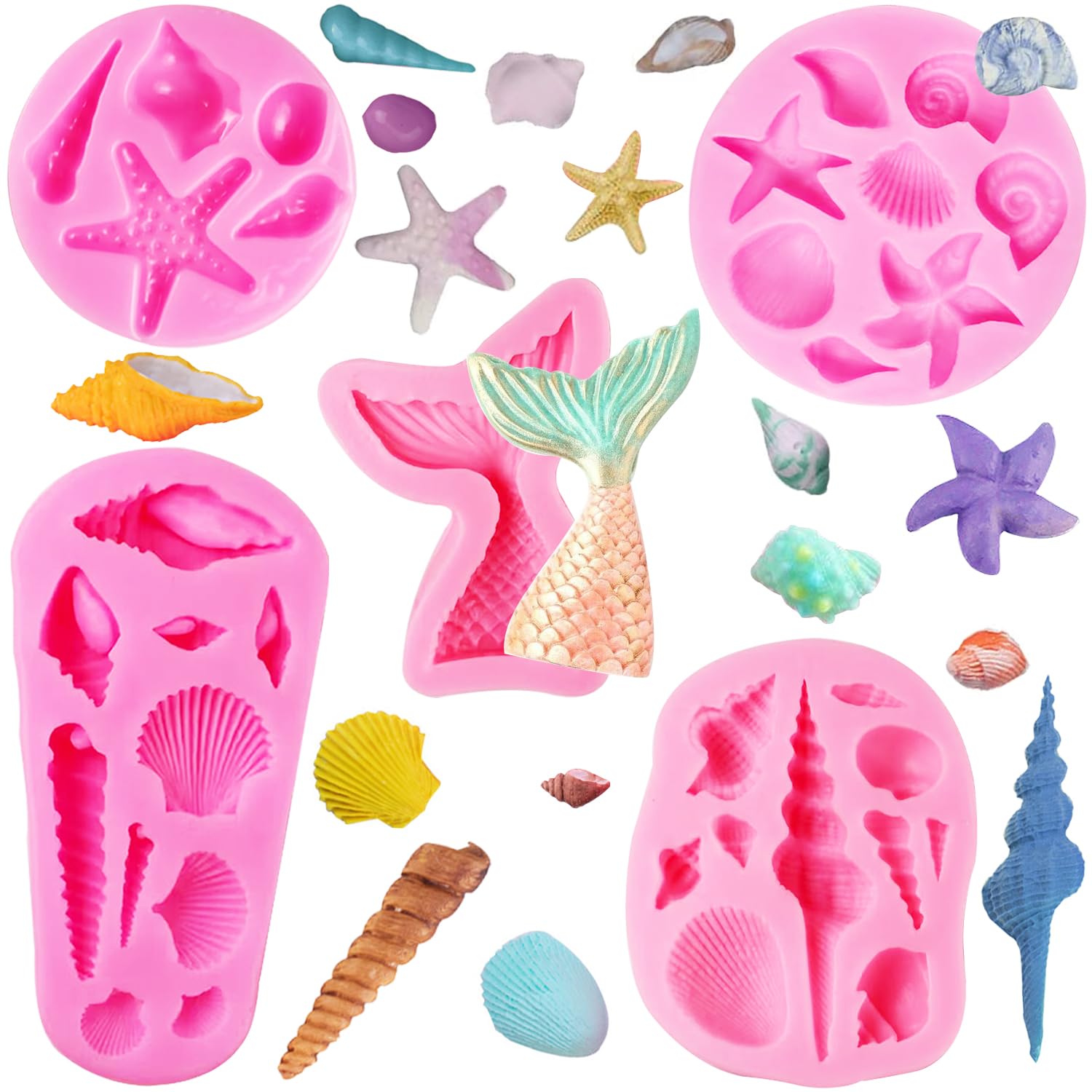 Seashell Silicone Molds, Aimeiki 5 Pack Marine Theme Cake Fondant Silicone Molds Seashell Conch Starfish Baking Molds For Decora