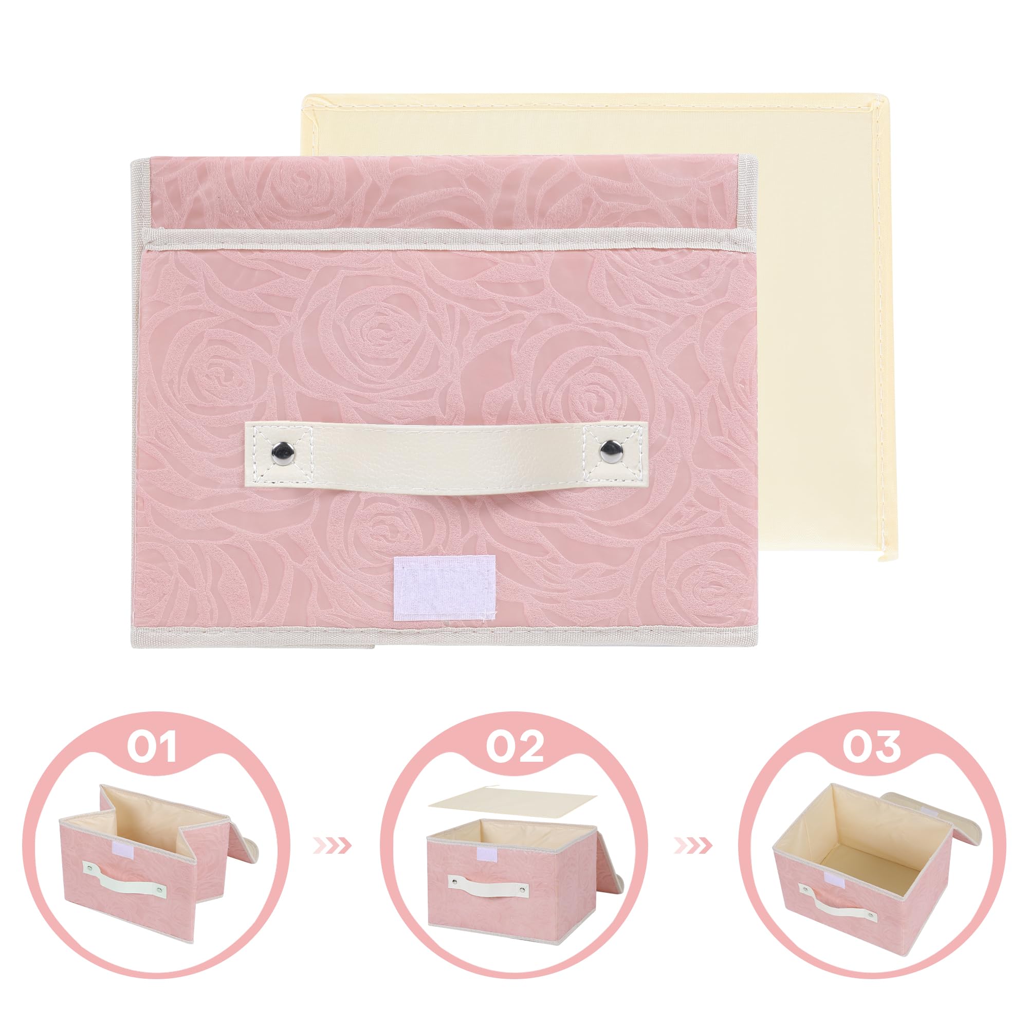 Anminy 2Pcs Fabric Storage Bin With Lid Rose Print Box Basket With Pu Leather Handles Washable Pp Plastic Board Decorative Folda