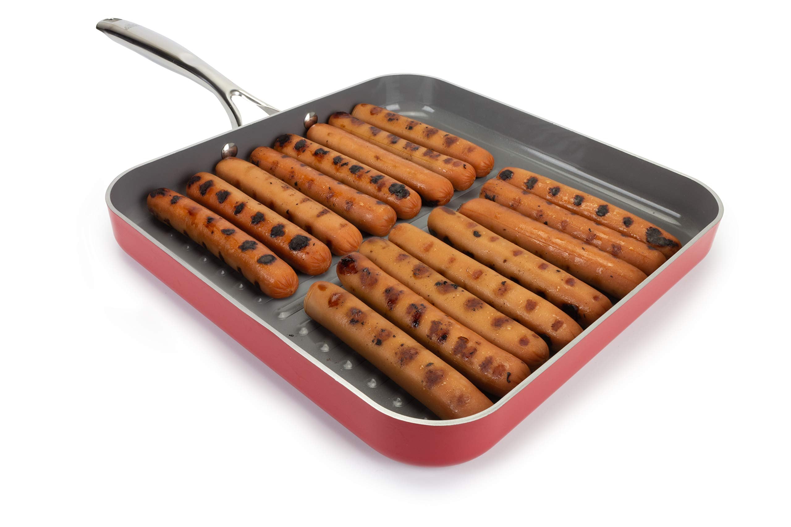 Eazy Mealz Square Non-Stick Grill Pan For Stove, Light Weight, Perfect Grill Marks, Oven Safe Up To 500 Degrees, Extra Large, 12