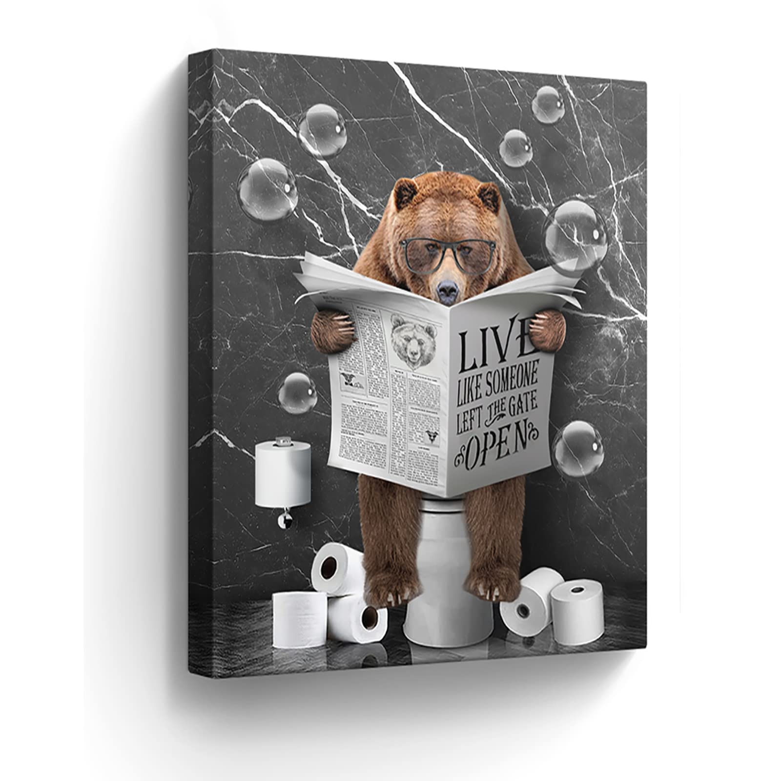 Bear Sitting In Toilet Bathroom Decor Wall Art Funny Bear Pictures Black And White Bathroom Wall Decor Farmhouse Bear Painting F