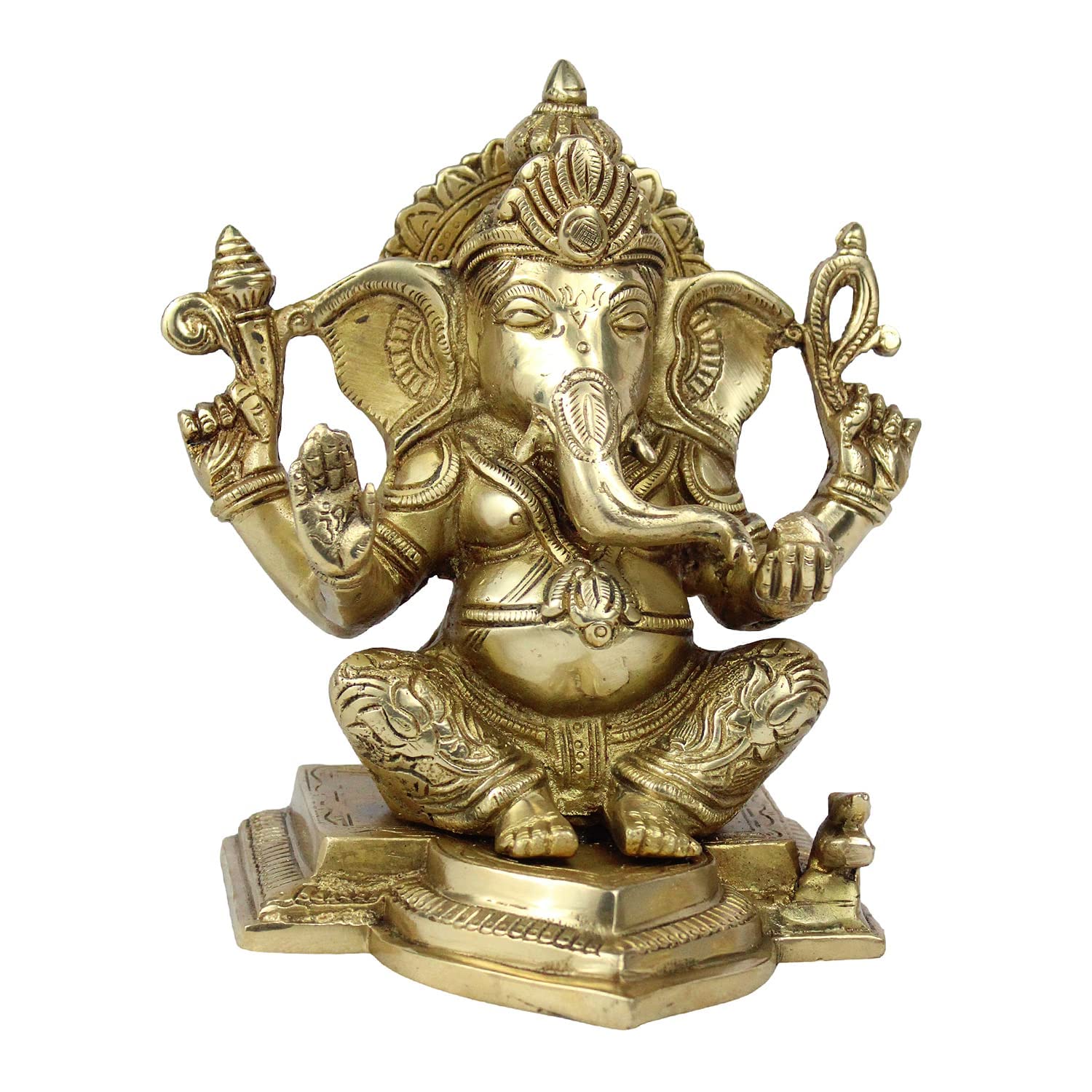 Kartique Brass Ganesh Bhagwan Idol Ganesha Statue With Blessing Posture Ganpati Murti In Antique Gold Color